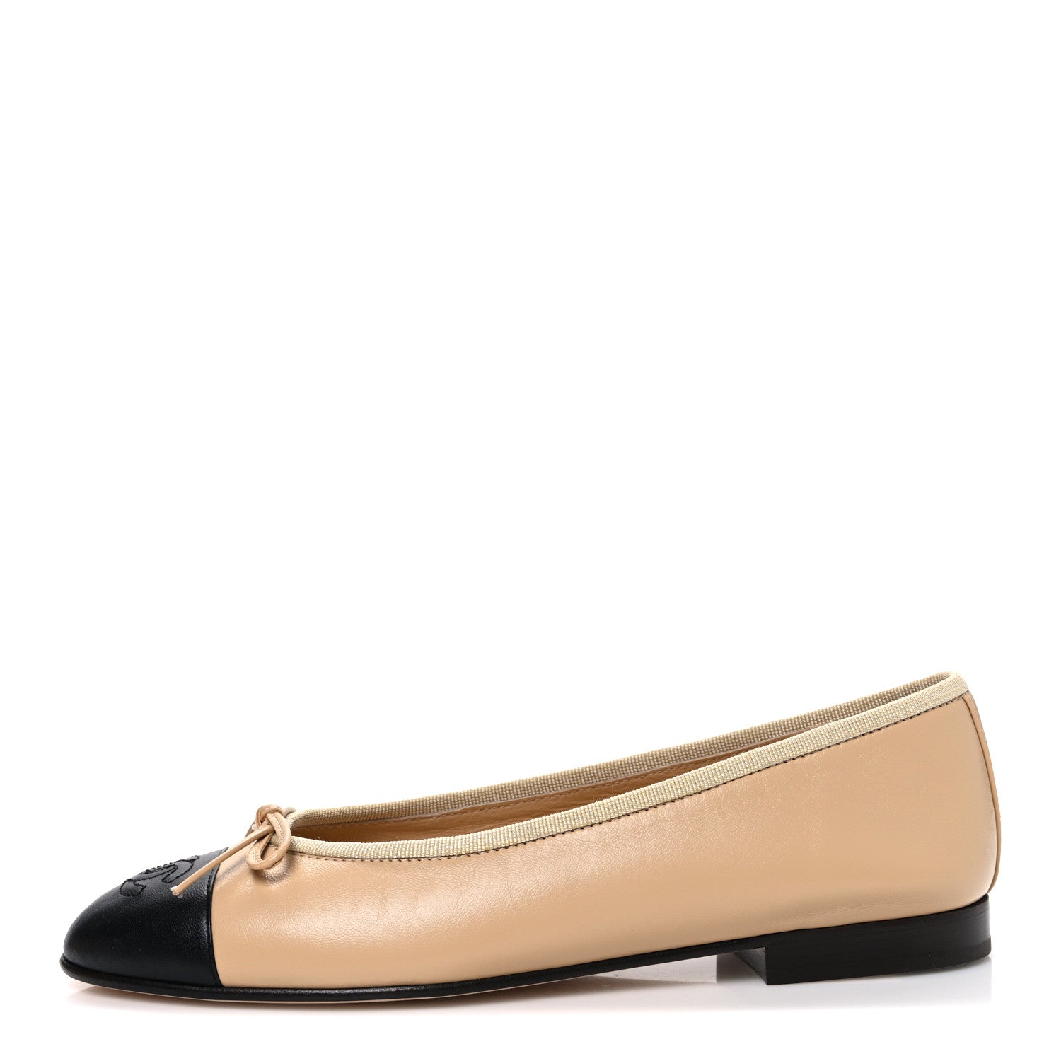 Lambskin Cap Toe CC Ballerina Flats 37 Beige Black