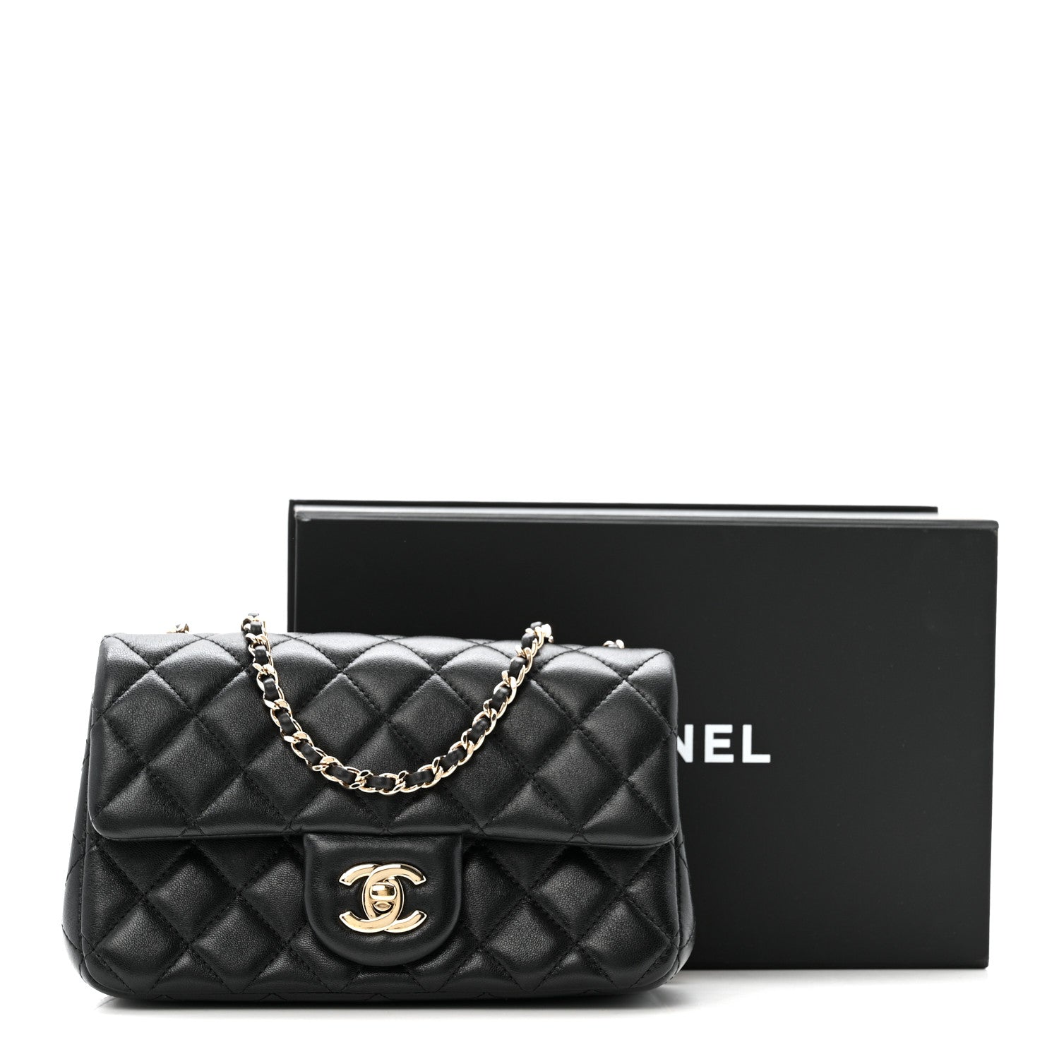 Lambskin Quilted Mini Rectangular Pearl Crush Flap Black