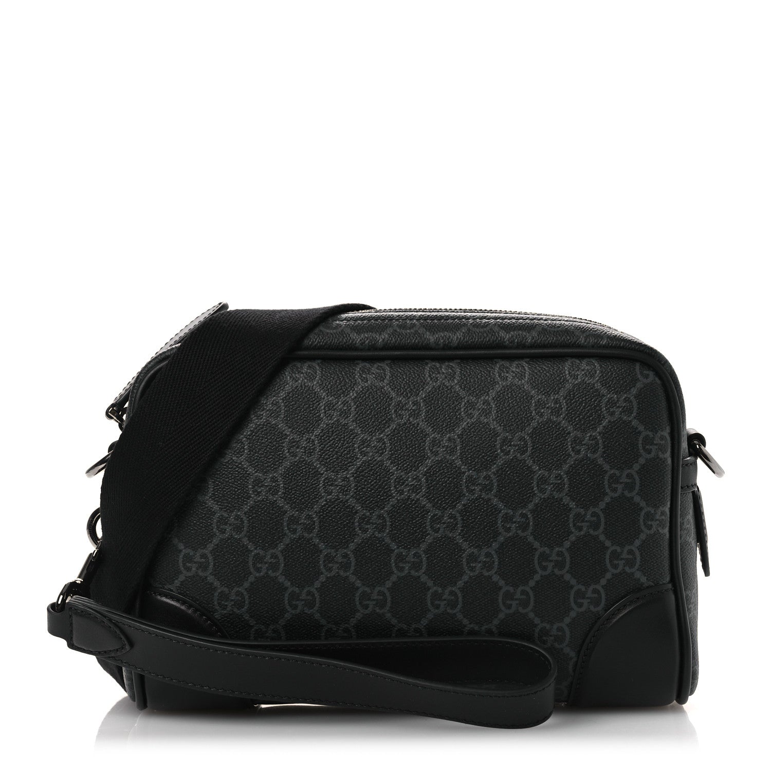 GG Supreme Monogram Textured Calfskin Emblem Small Crossbody Black