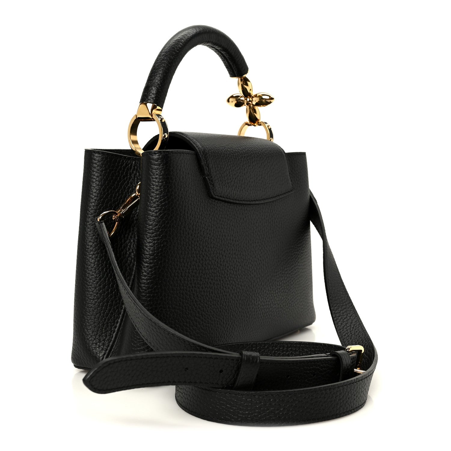 Taurillon Embellished Flower Handle Capucines BB  Black