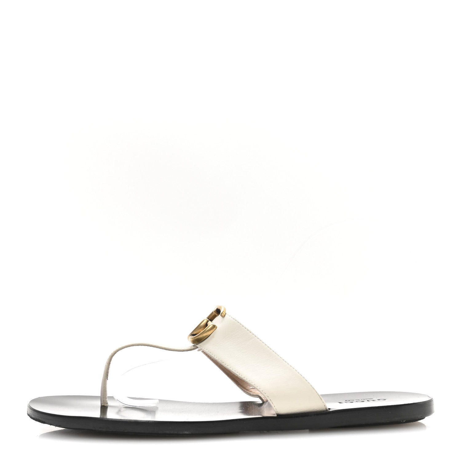 Calfskin GG Marmont Thong Sandals 38 Mystic White