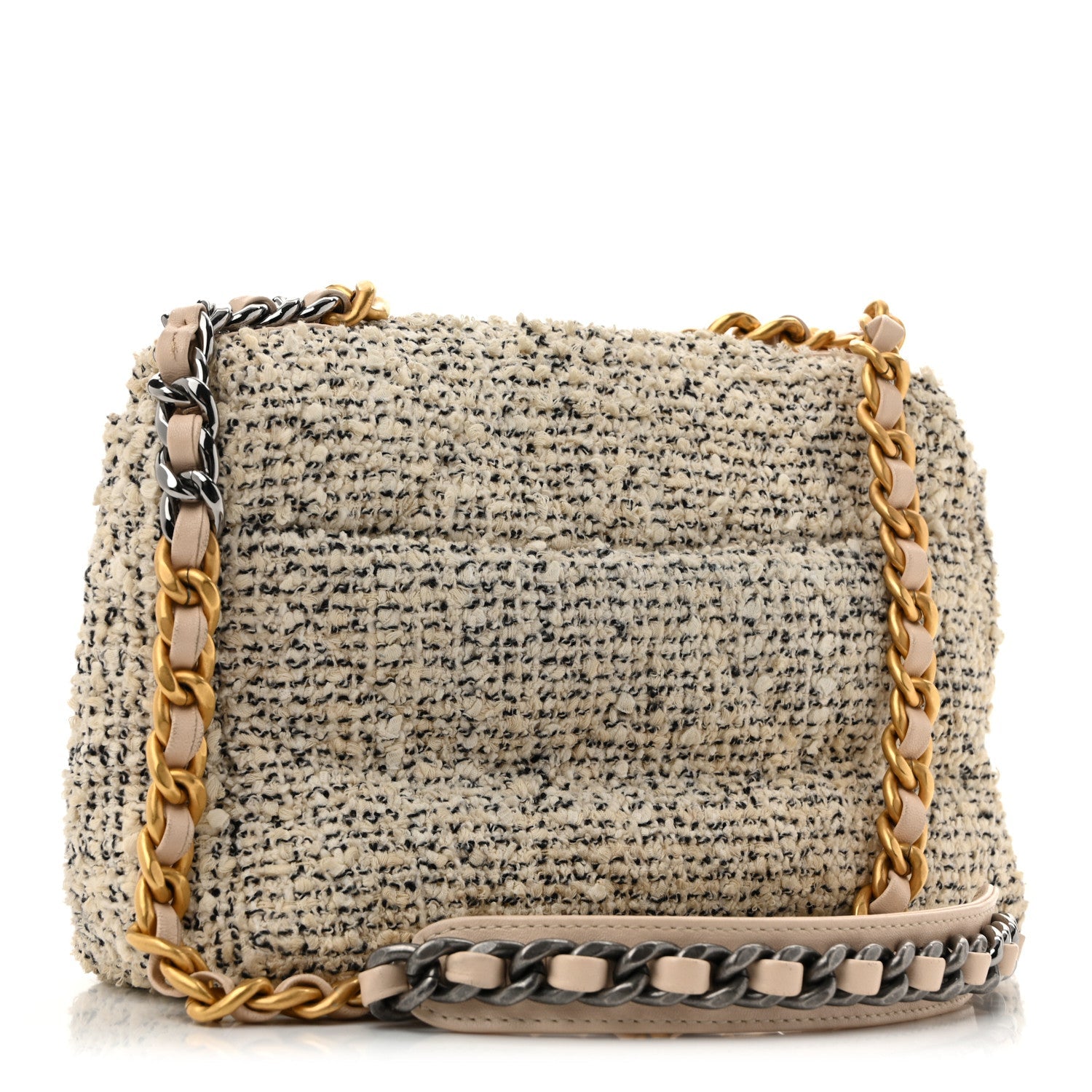 Tweed Quilted Medium Chanel 19 Flap Ecru Black
