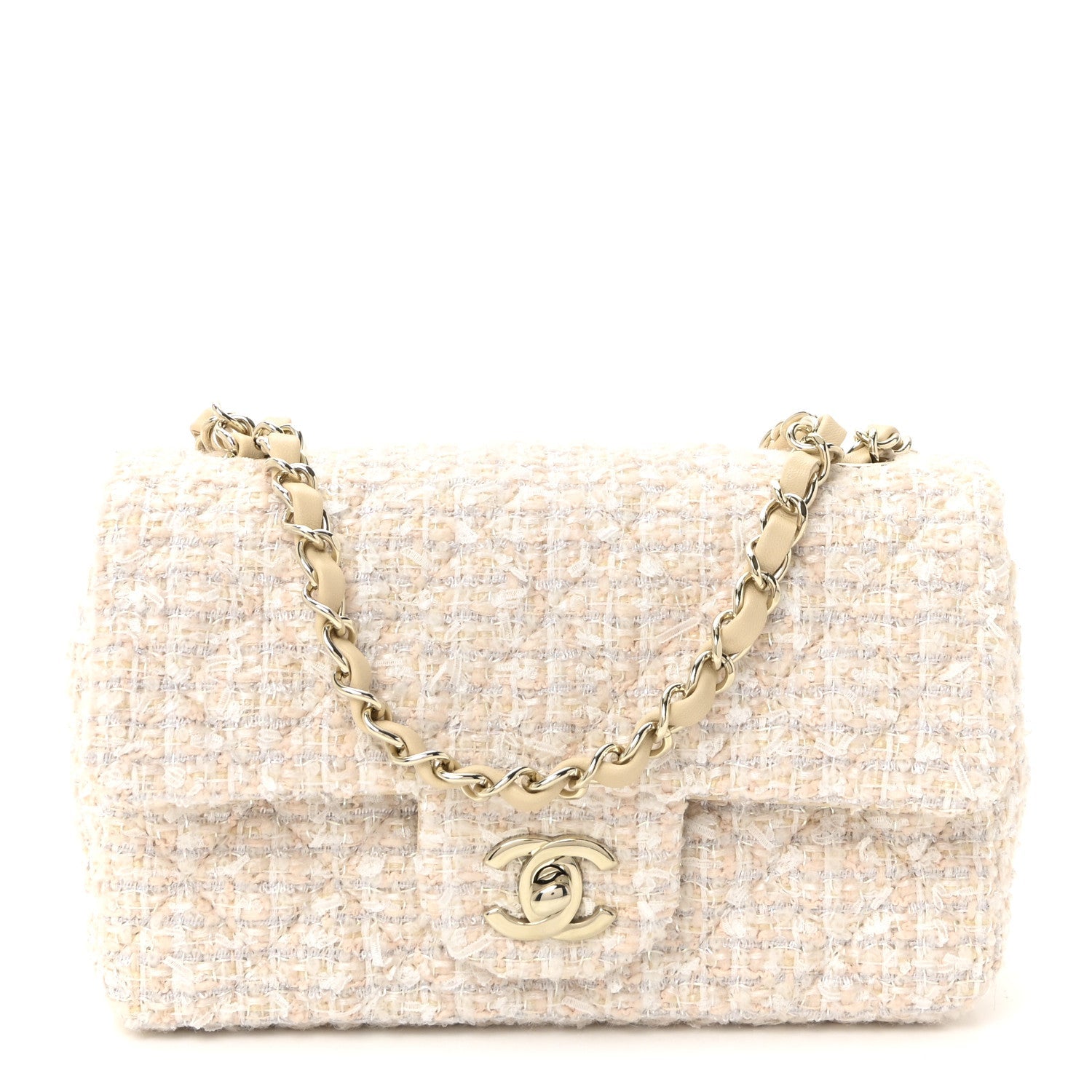 Tweed Quilted Mini Rectangular Flap Off White