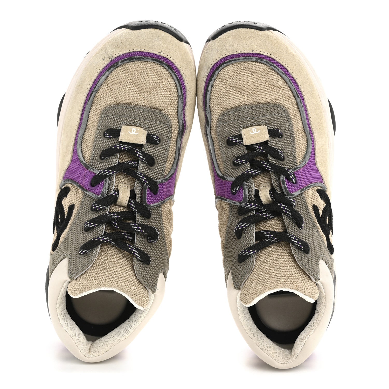 Fabric Suede Calfskin Womens CC Sneakers 38.5 Beige Dark Beige Purple