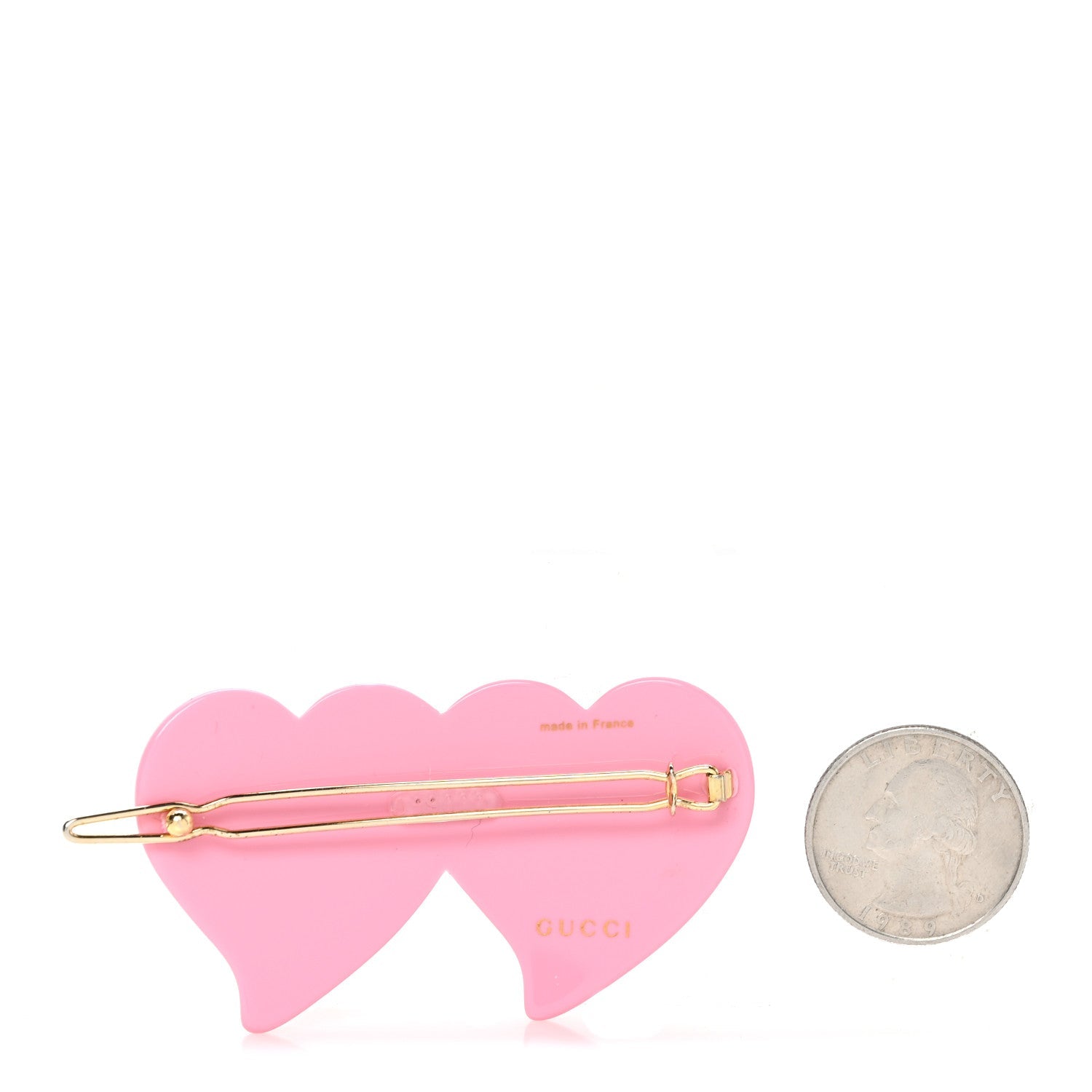 Resin Crystal Embellished GG Double Heart Hair Clip Pink