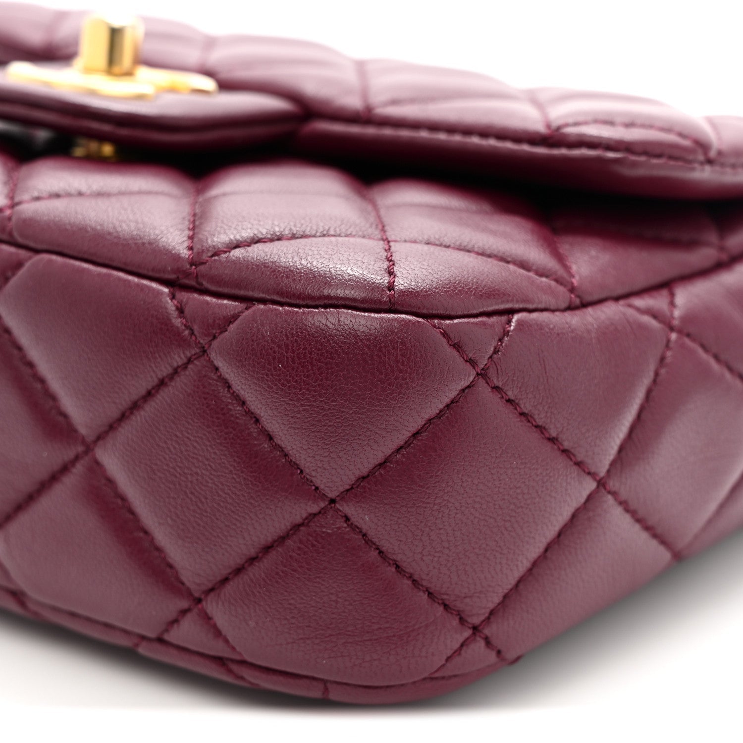 Lambskin Enamel Quilted Mini Coco Hearts Square Flap Burgundy