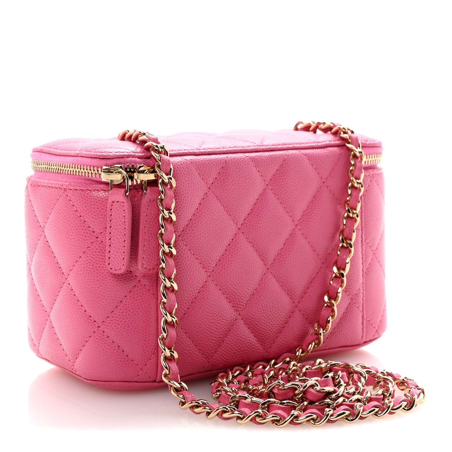 Caviar Quilted Small Vanity Case With Chain Pink