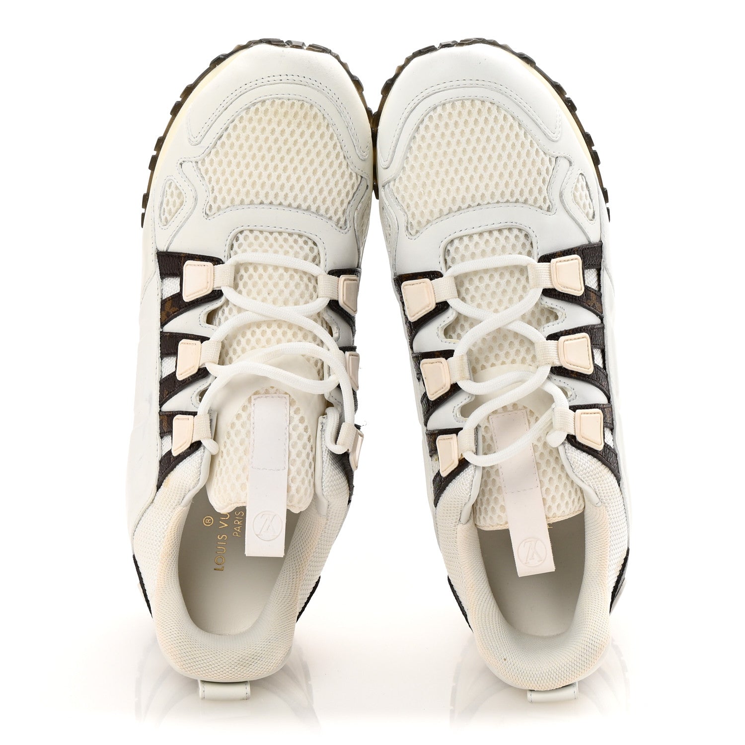 Calfskin Monogram Mesh Run Away Sneakers 37.5 White