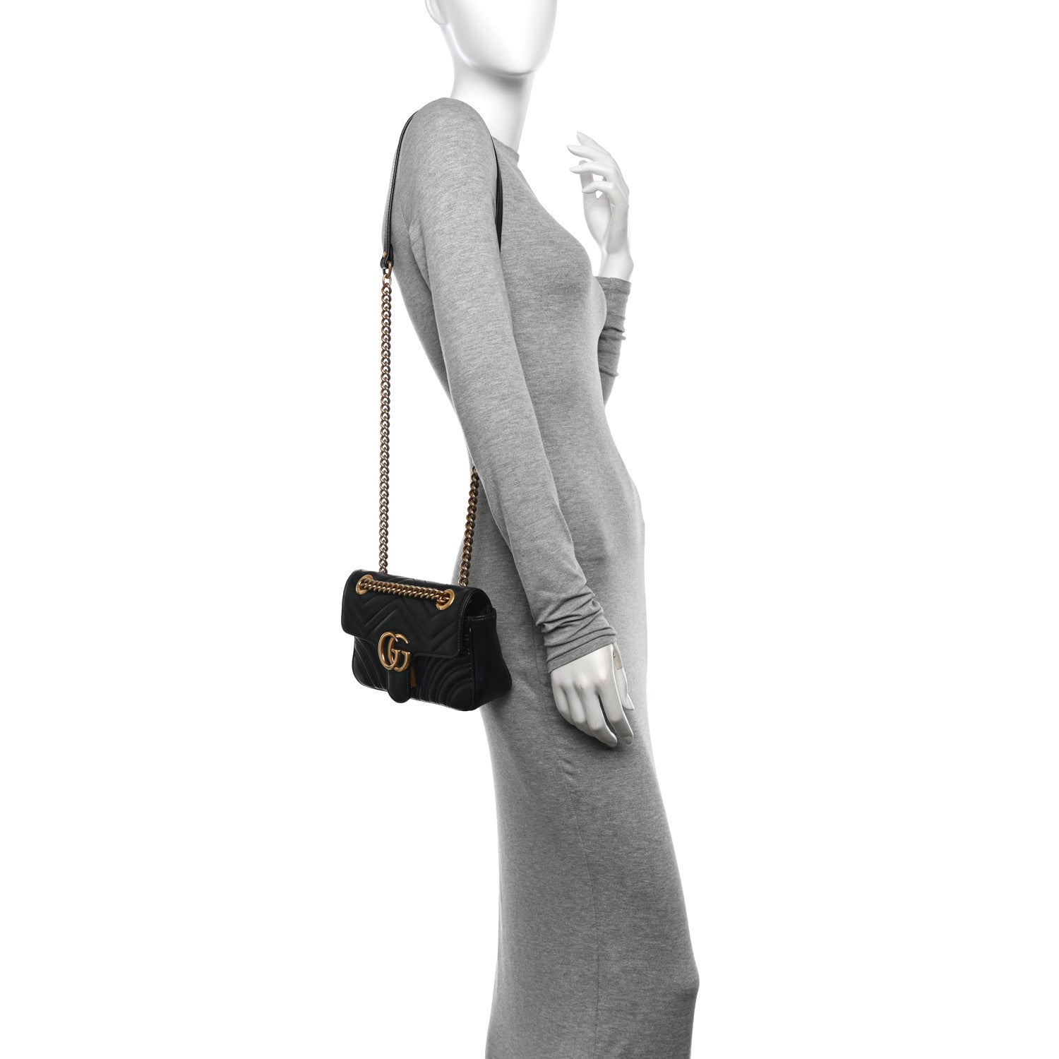 Calfskin Matelasse Mini GG Marmont Shoulder Bag Black