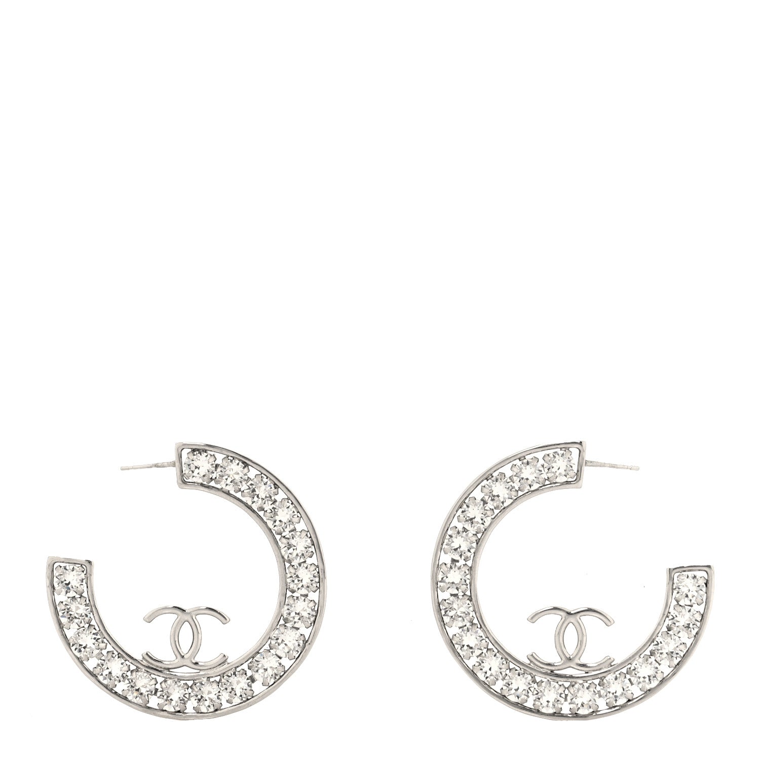 Crystal CC Hoop Earrings Silver