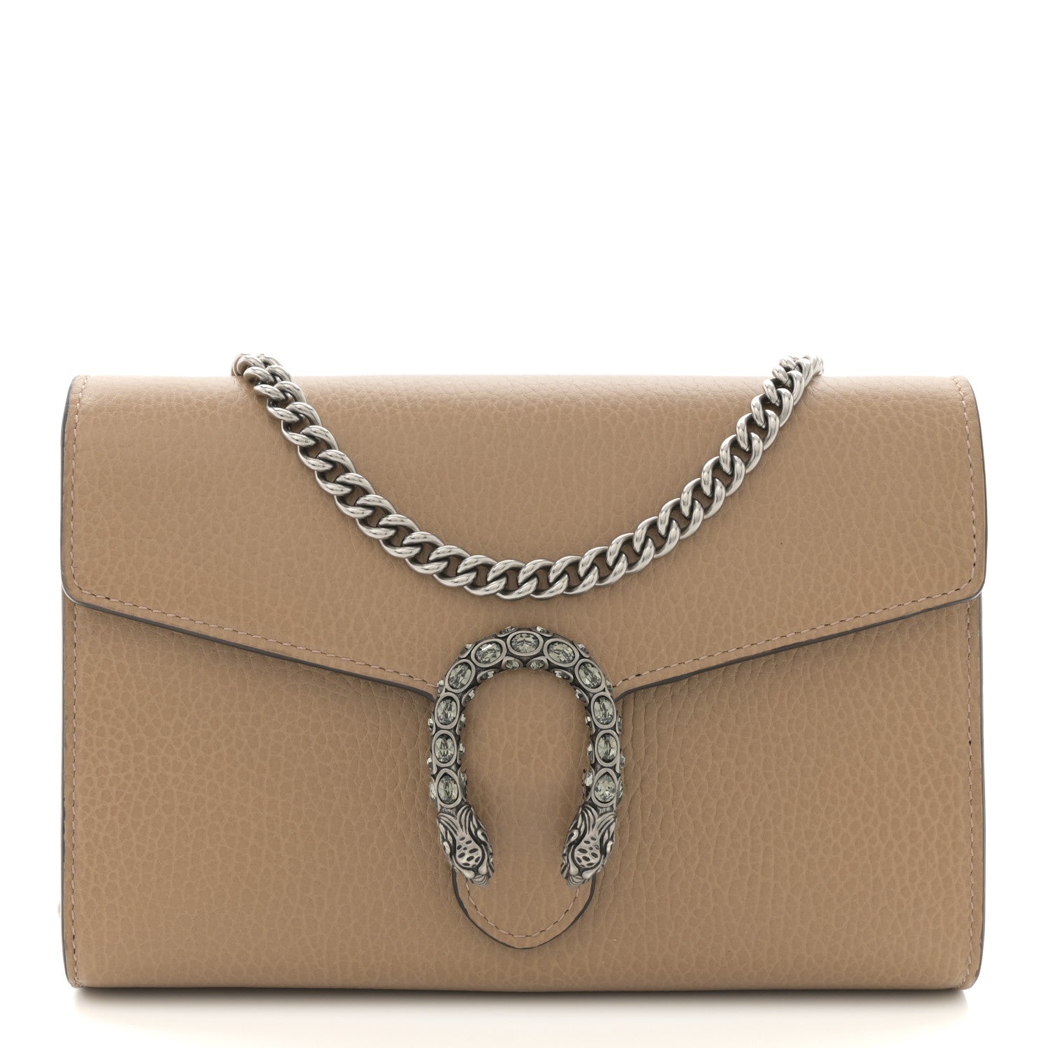 Dollar Calfskin Crystal Mini Dionysus Chain Wallet Natural Tan Black Diamond