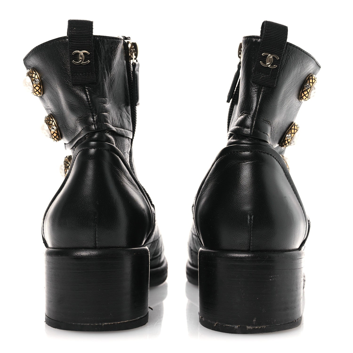 Lambskin Pearl Short Boots 38.5 Black