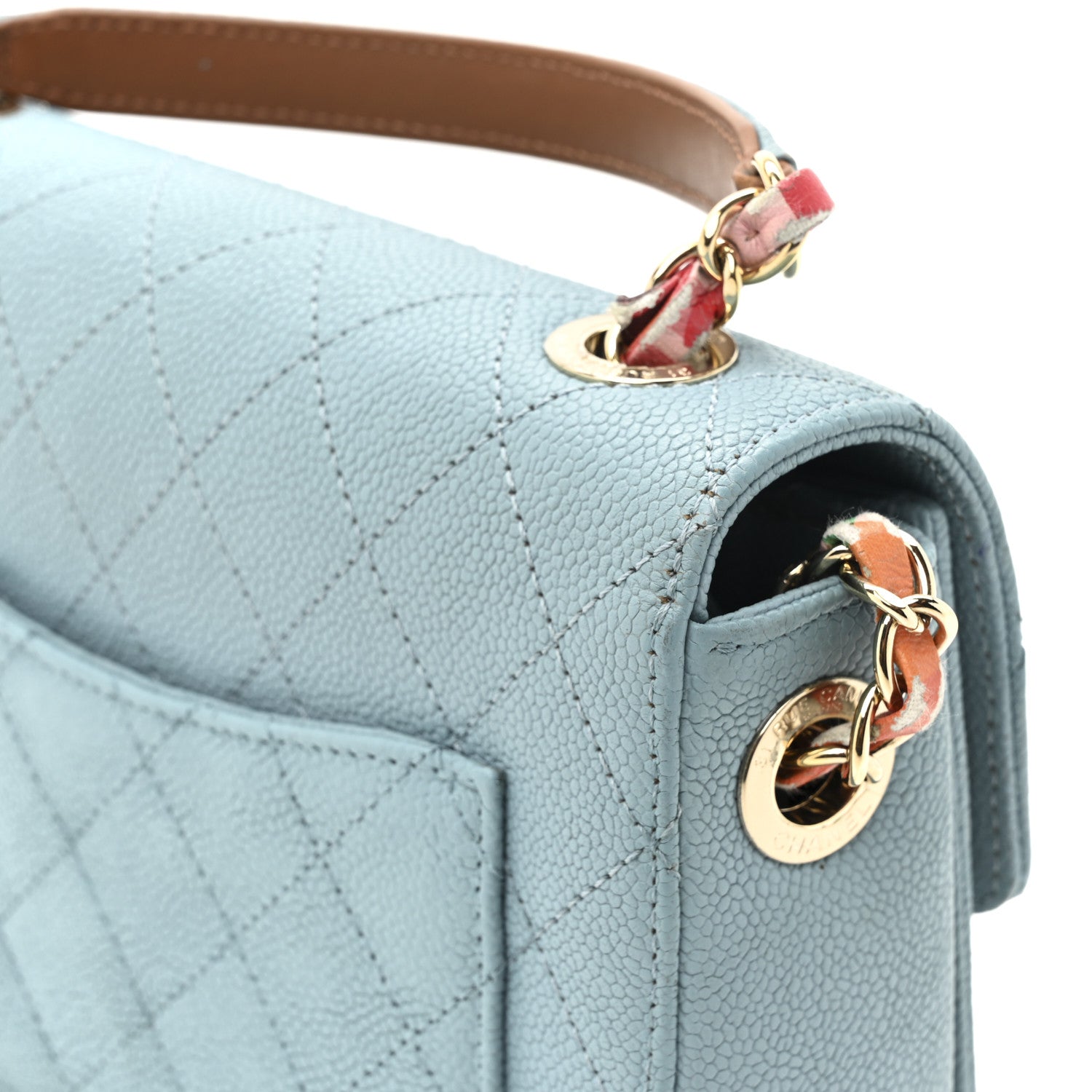 Grained Calfskin Quilted Small Cuba Top Handle Flap Blue