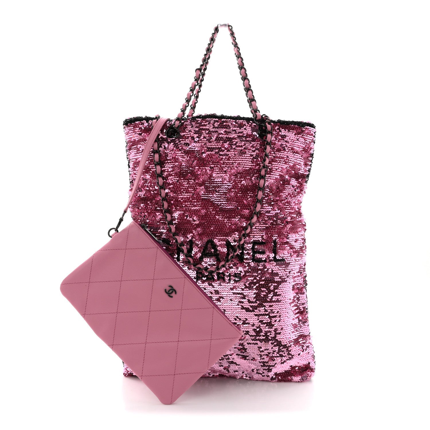 Sequin Logo Shopping Tote Pink Black