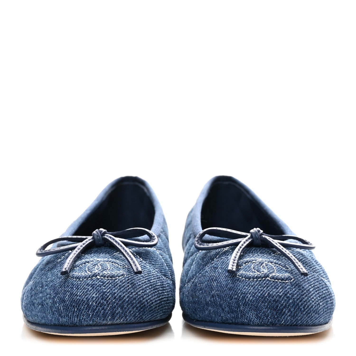 Washed Denim Quilted Cap Toe CC Ballerina Flats 36.5 Blue