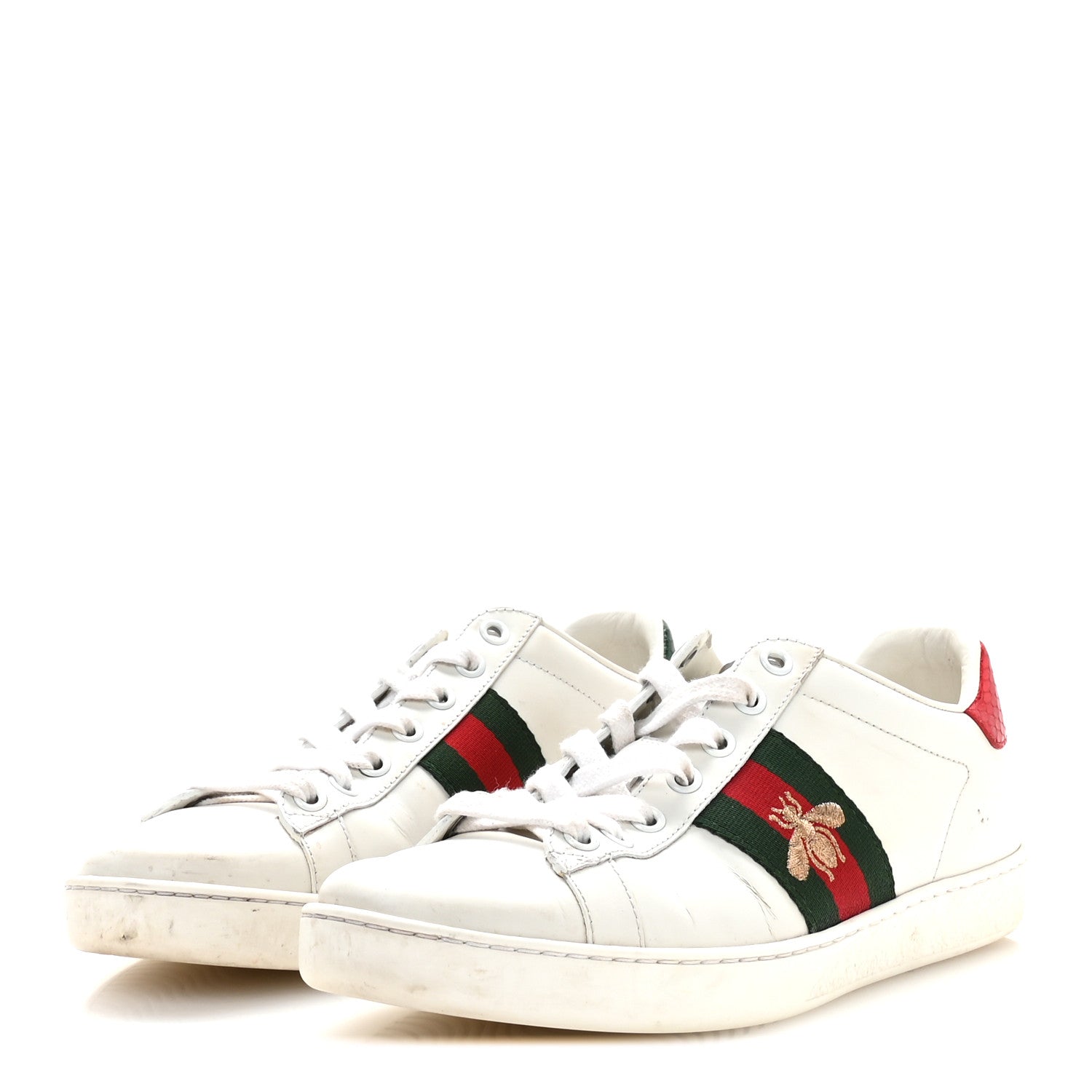 Calfskin Ayers Bee Embroidered Womens Ace Sneakers 37 White Green