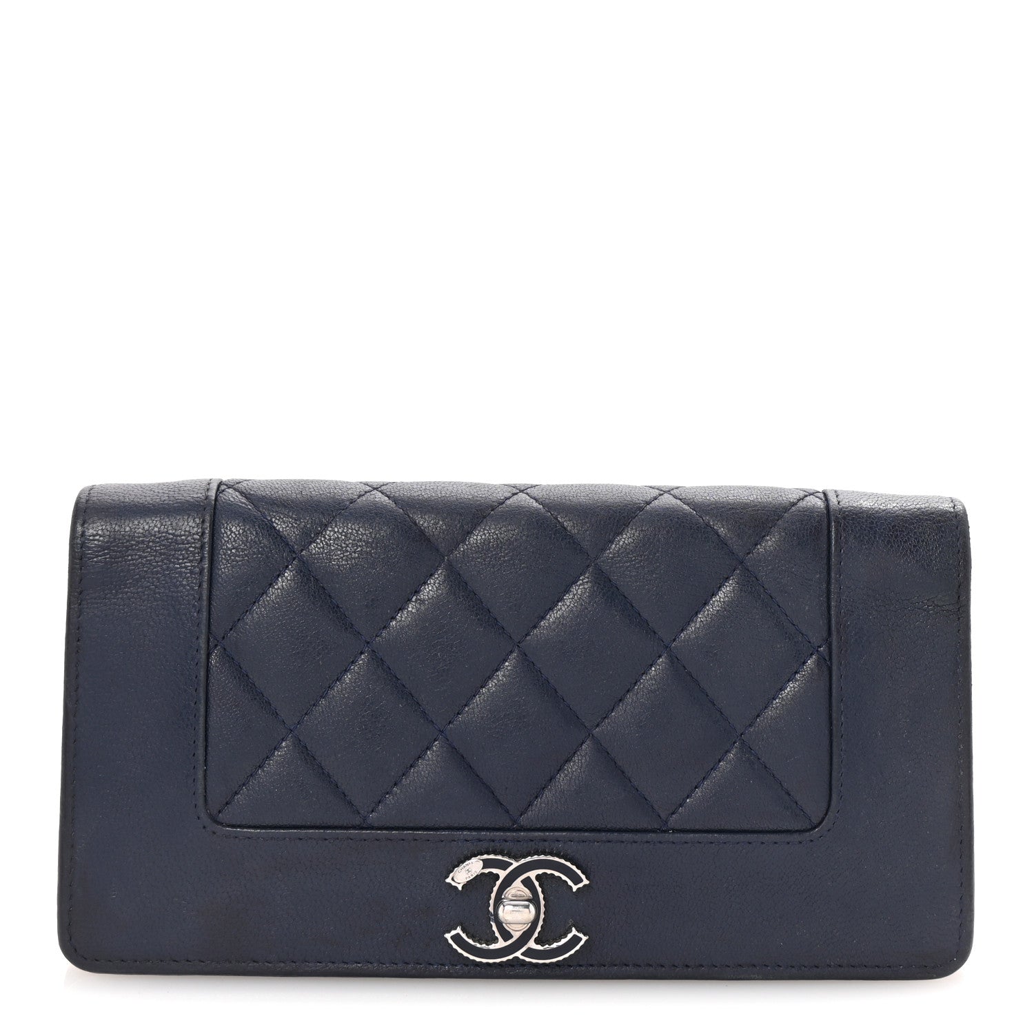 Sheepskin Chevron Quilted Mademoiselle Vintage Flap Wallet Navy