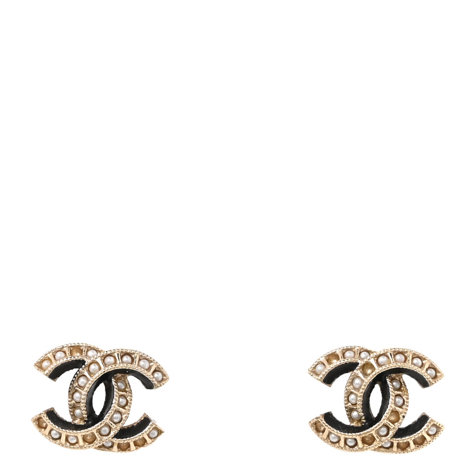 Metal Pearl Enamel CC Earrings Gold Black