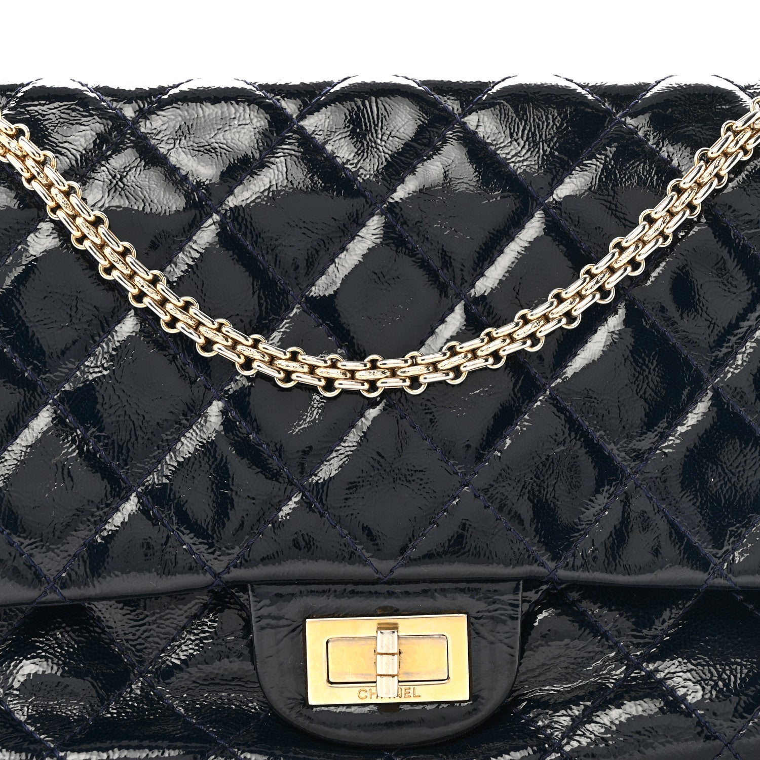 Distressed Patent Quilted 2.55 Reissue 227 Flap Navy