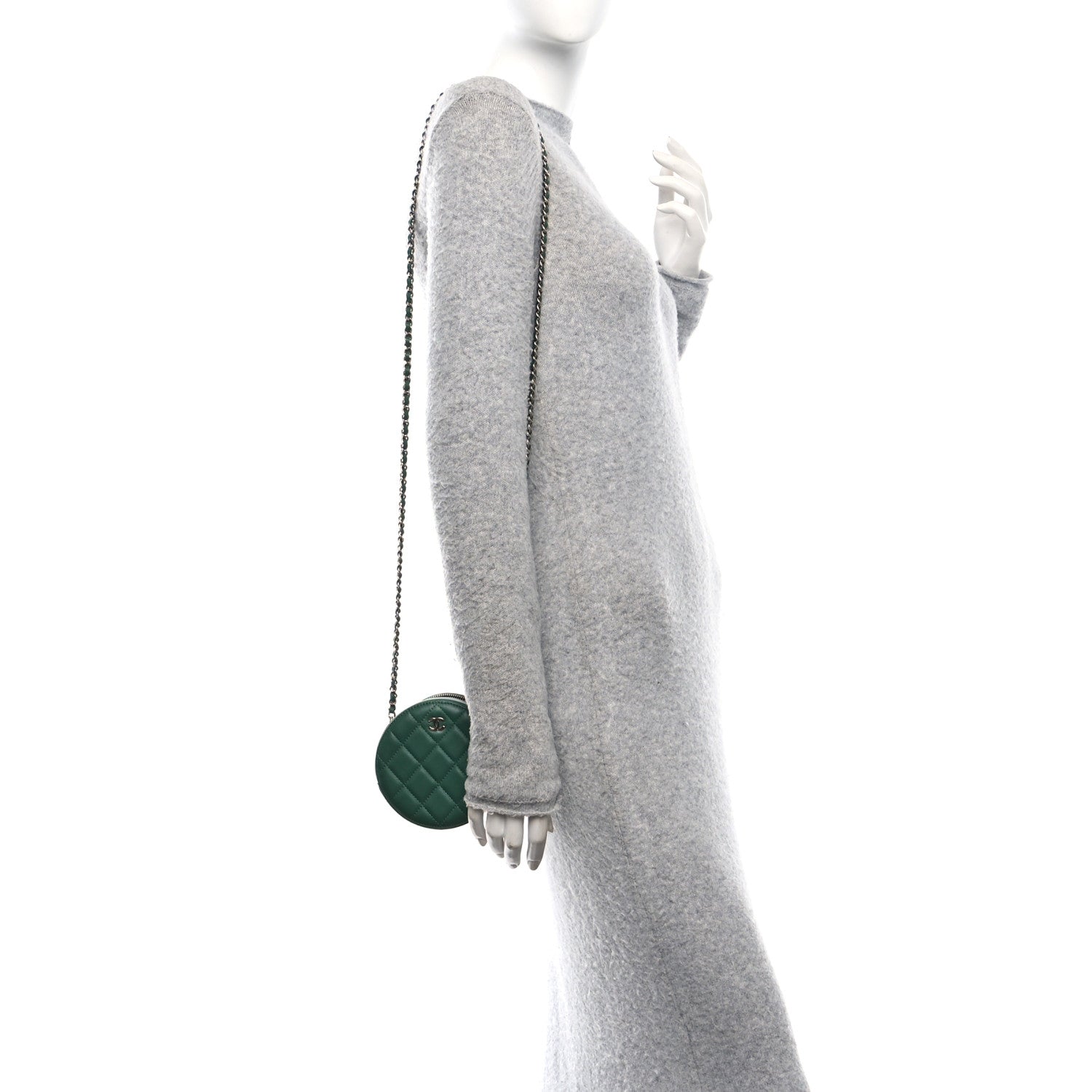 Lambskin Quilted Round Clutch With Chain Green