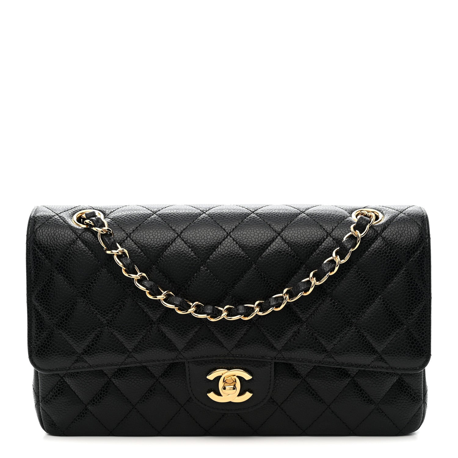 Caviar Quilted Medium Double Flap Black