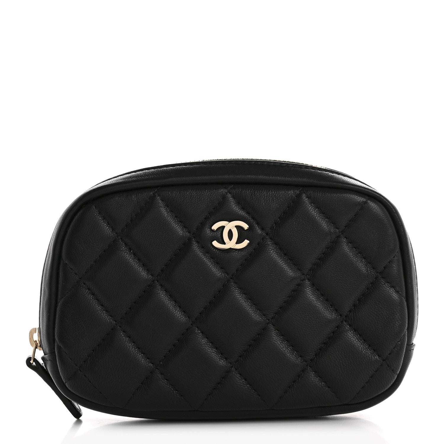 Lambskin Small Curvy Pouch Cosmetic Case Black