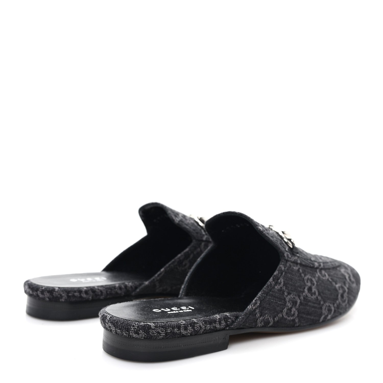 New Denim GG Malaga Kid Womens Princetown Slippers 37.5 Grey Black