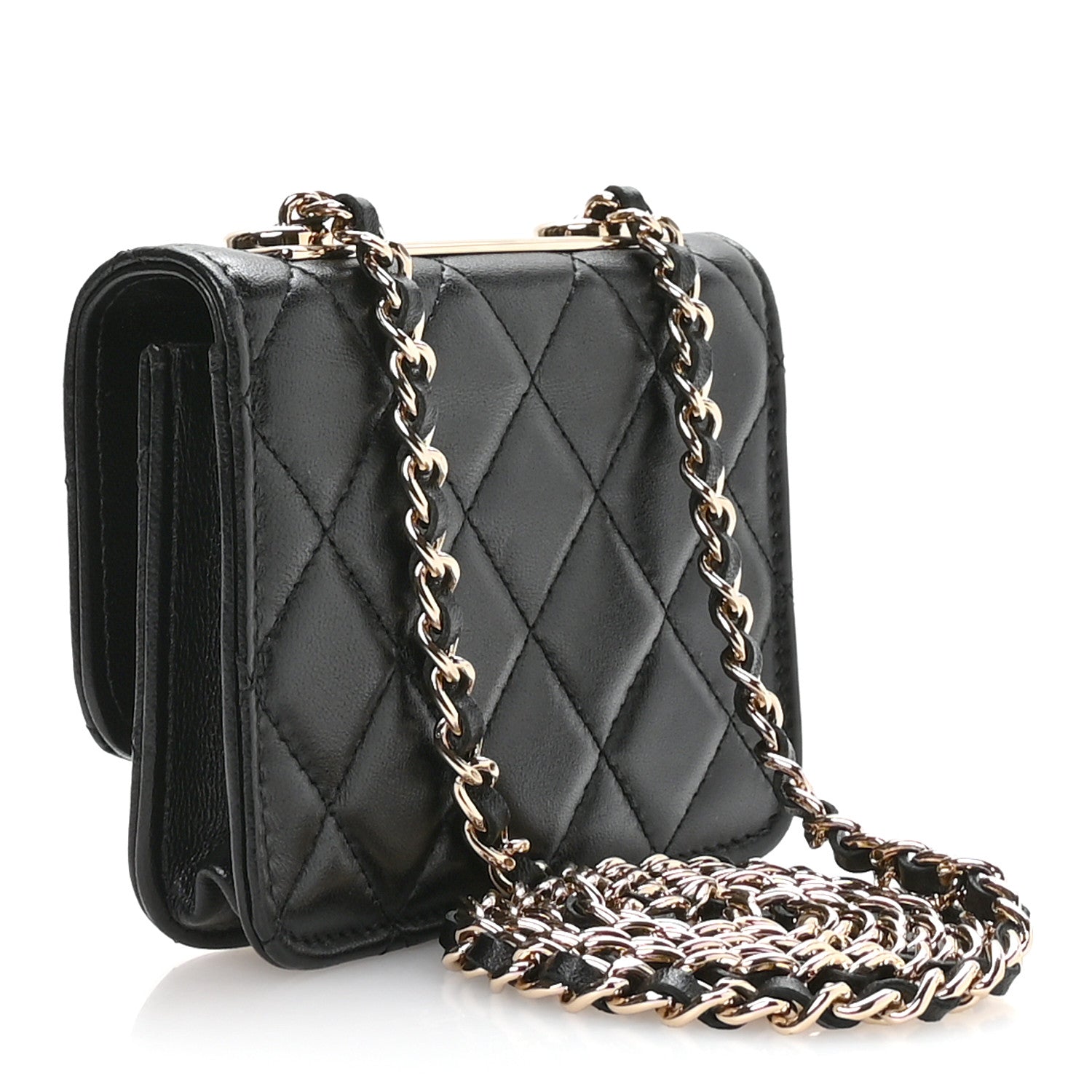 Lambskin Quilted Trendy CC Card Holder On Chain Black
