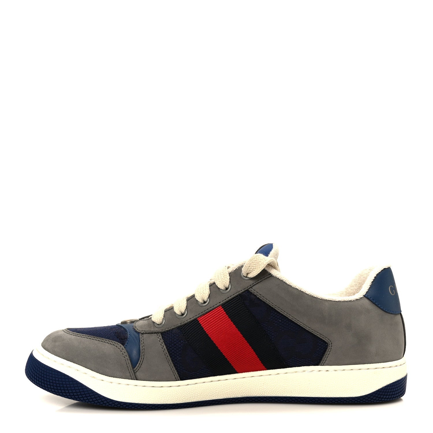 Suede GG Monogram Calfskin Web Mens Screener Sneakers 9 Grey Blue Red