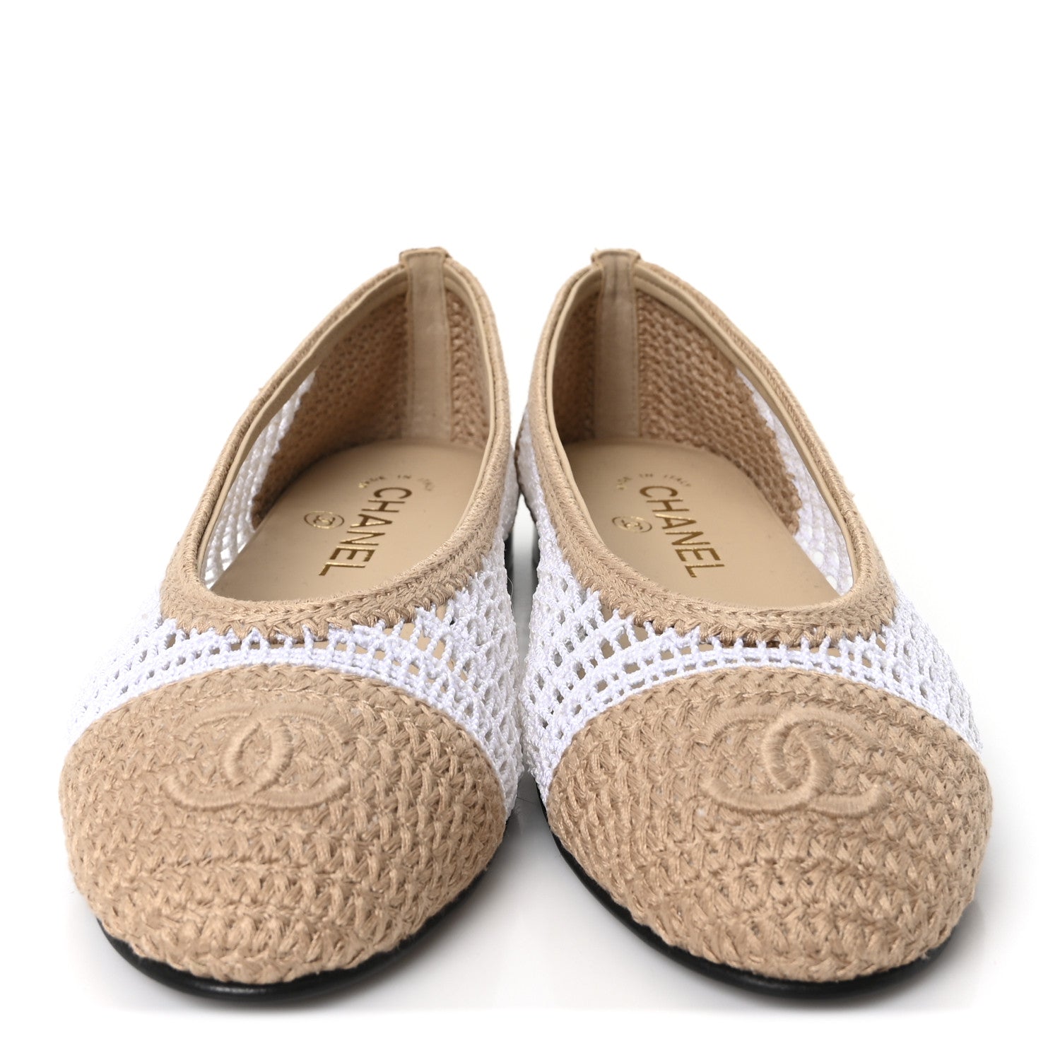Raffia Cap Toe Ballerina Flats 37.5 White Beige
