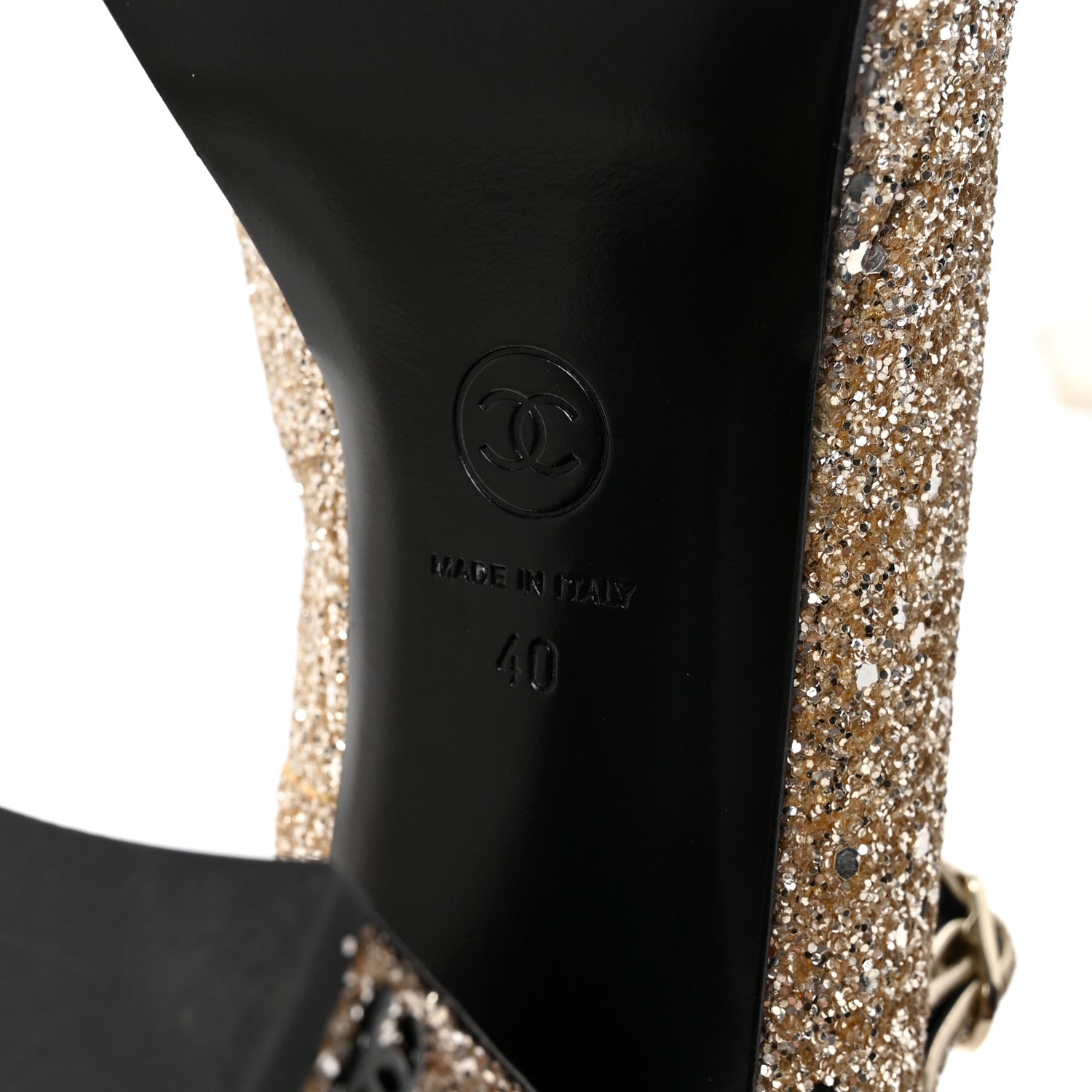 Glitter Lambskin Cap Toe CC Mary Jane Pumps 40 Light Gold Black