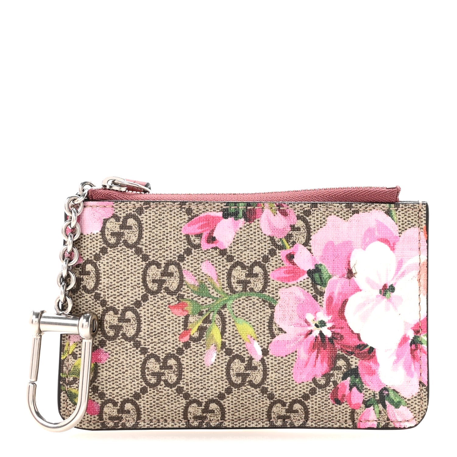 GG Supreme Monogram Blooms Key Ring Coin Case Beige Multicolor Dry Rose