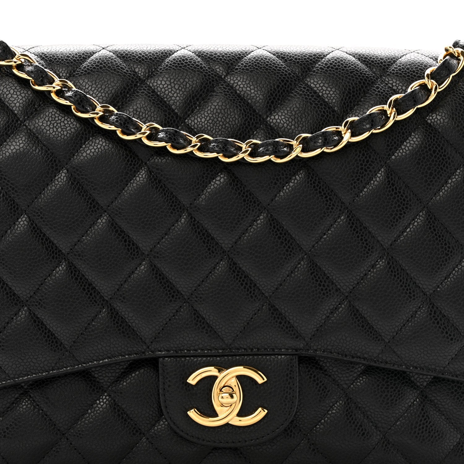 Caviar Quilted Maxi Double Flap  Black