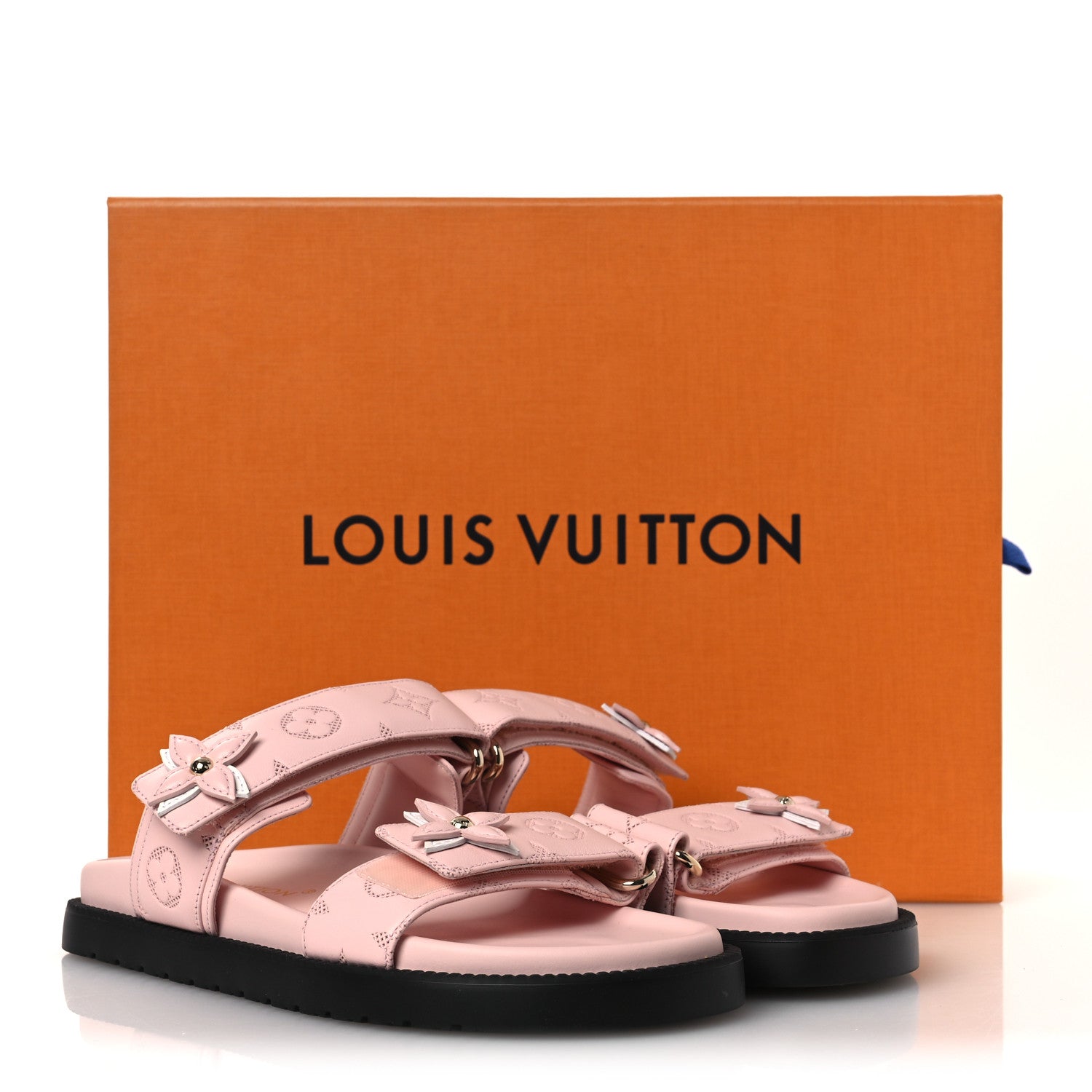 Lambskin Embossed Monogram Sunset Comfort Flat Sandals 38 Pink