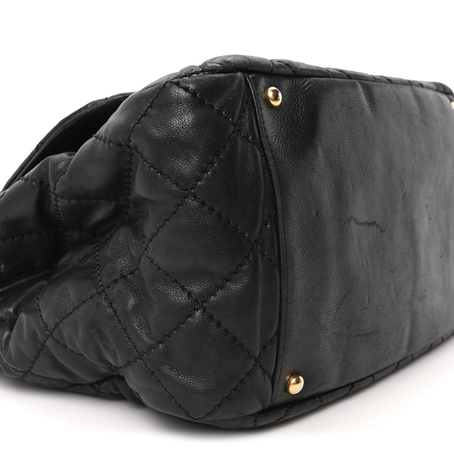 Aged Calfskin Quilted Accordion Flap Black