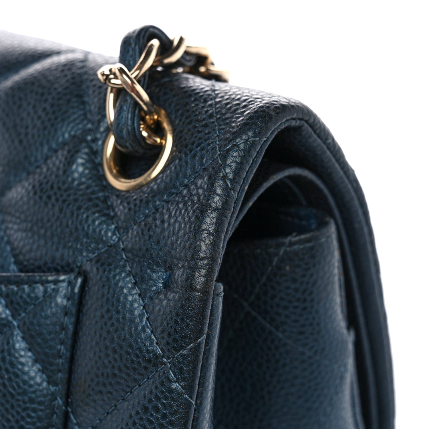 Metallic Caviar Quilted Jumbo Double Flap Dark Blue