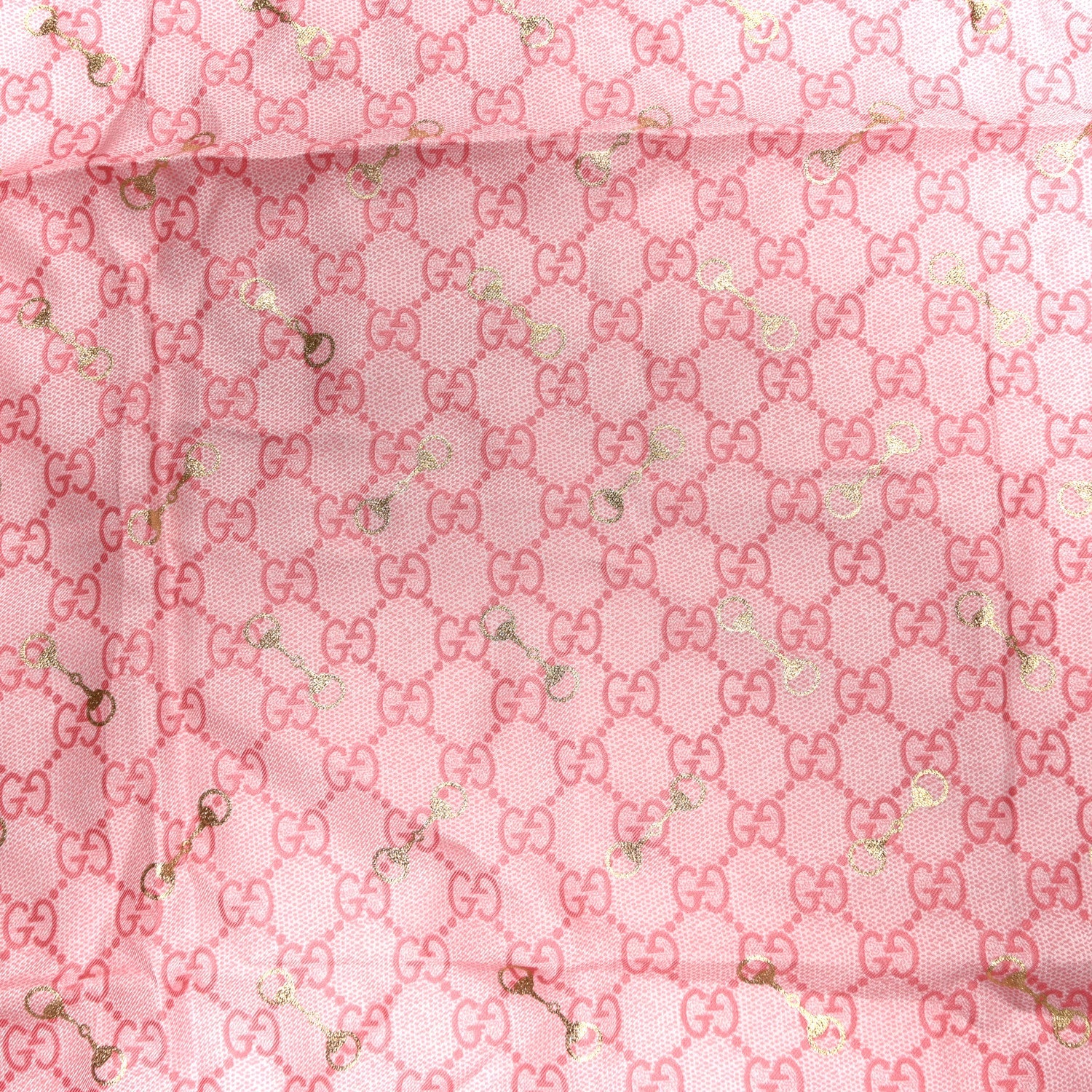 Silk Twill GG Monogram GG Gold Horsebit Square Scarf Pink Sky Blue