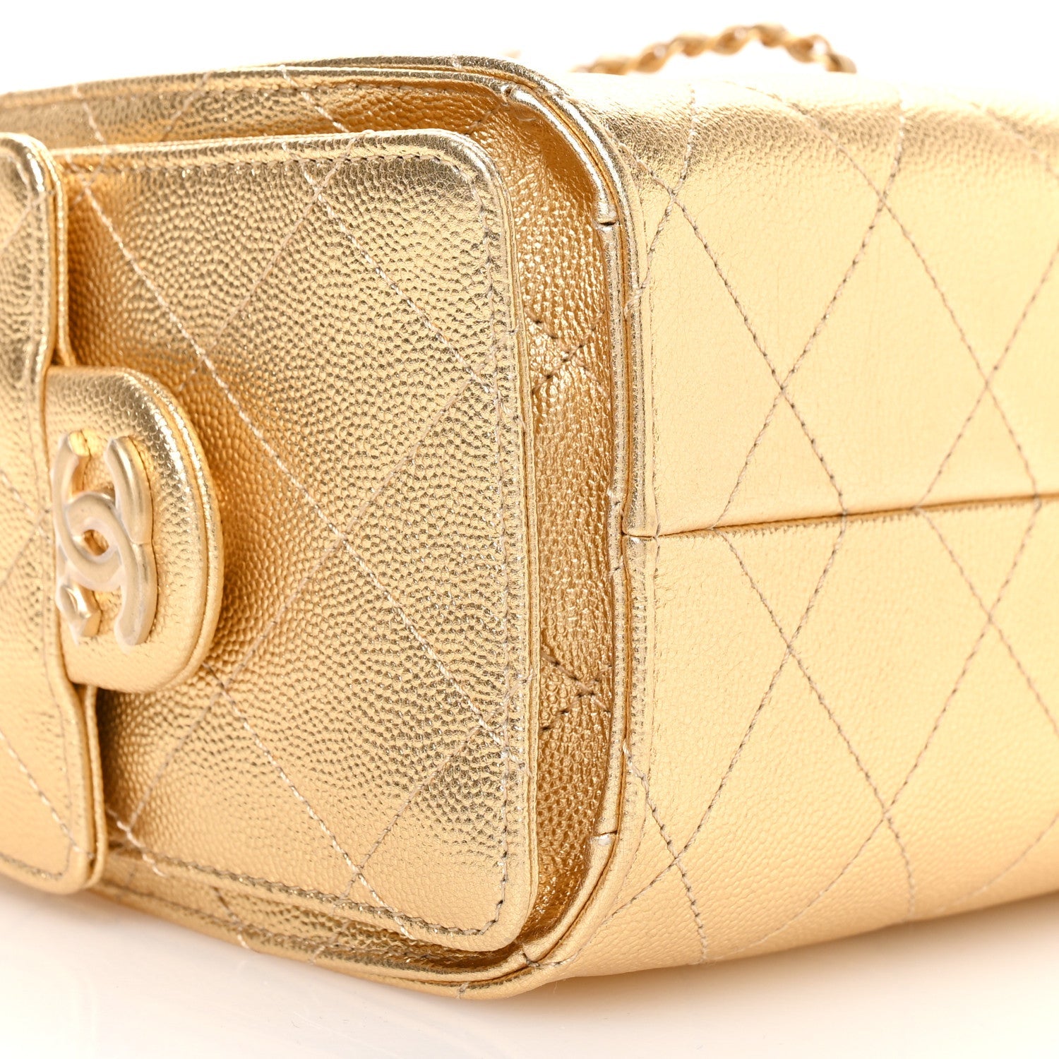 Metallic Caviar Quilted Mini Chanel 25 Handbag Gold