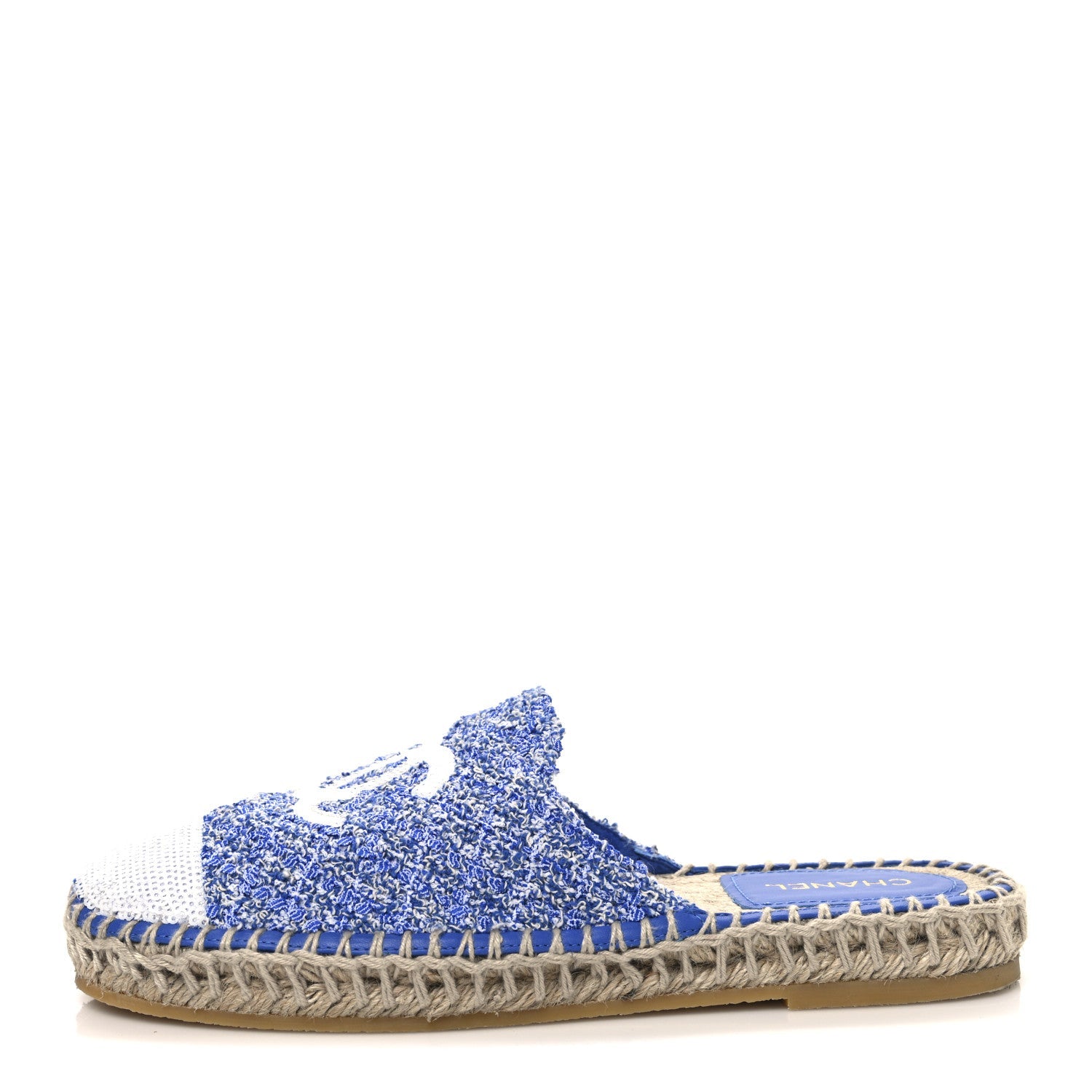 Tweed Sequin Cap Toe CC Espadrilles Mule 36 Blue White