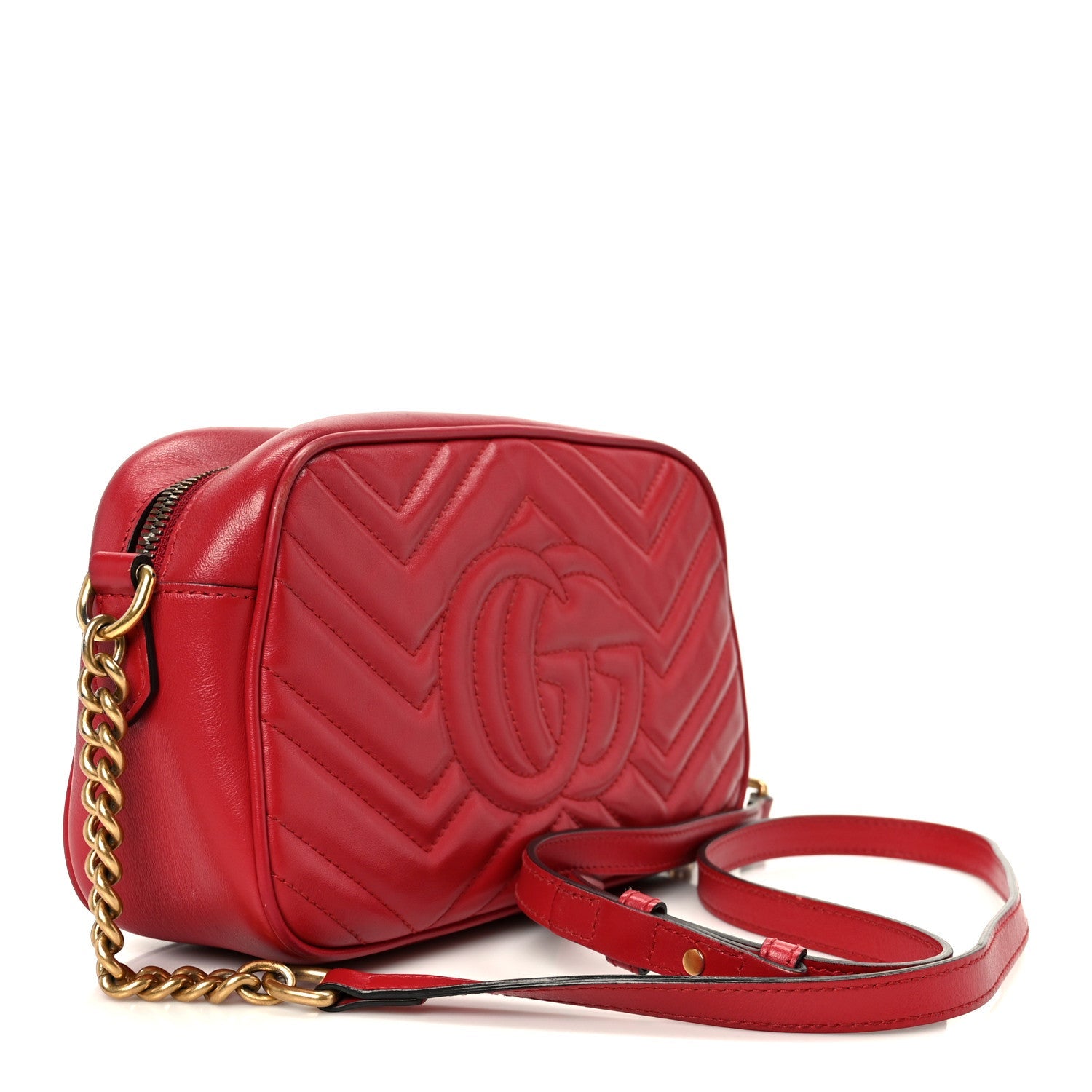 Calfskin Matelasse Small GG Marmont Chain Shoulder Bag Hibiscus Red