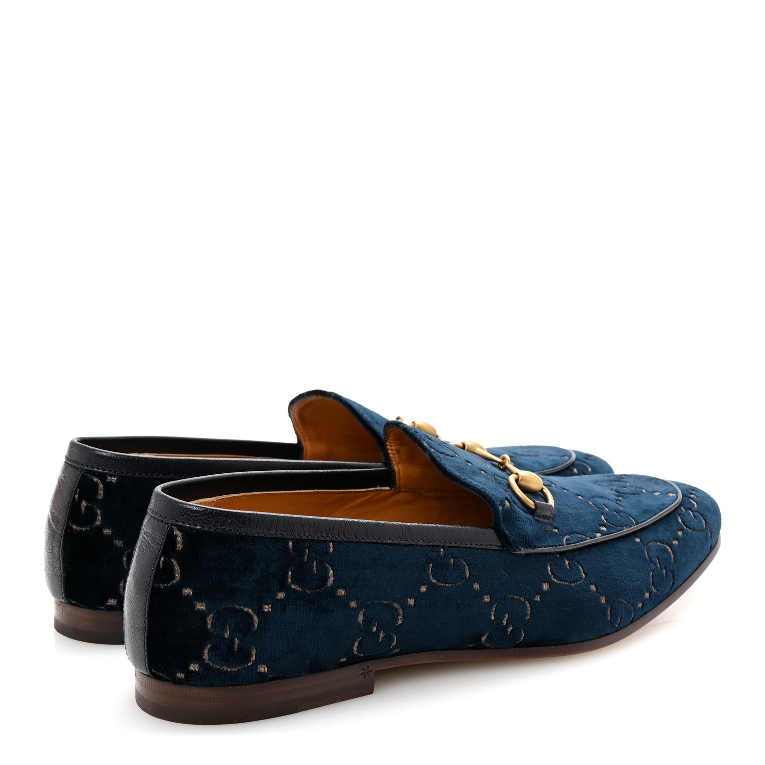 Velvet GG Monogram Horsebit Mens Jordaan Loafers 9 Blue Beige
