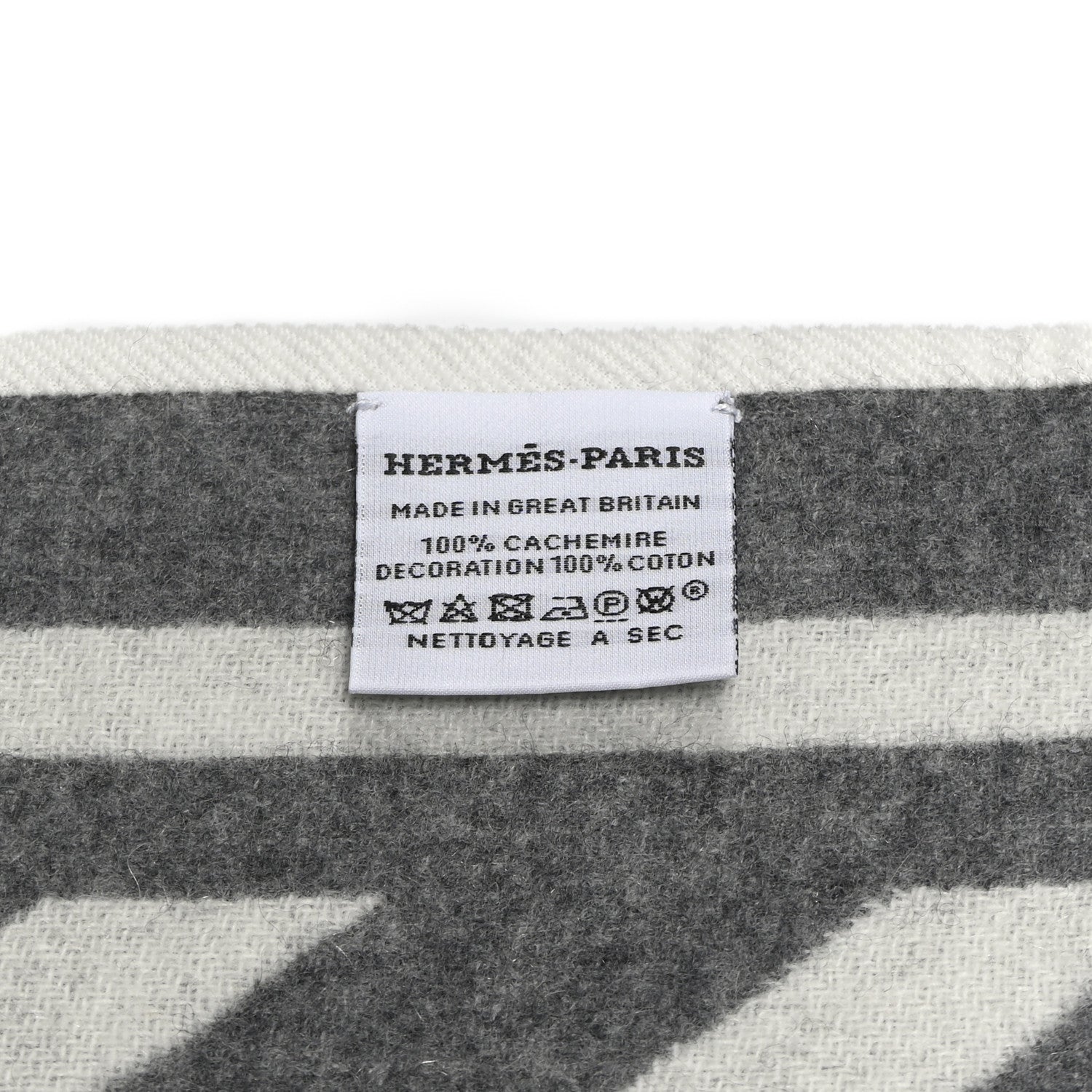 Cashmere Coaching Double Face Triangle Scarf Gris Flanelle Ivory