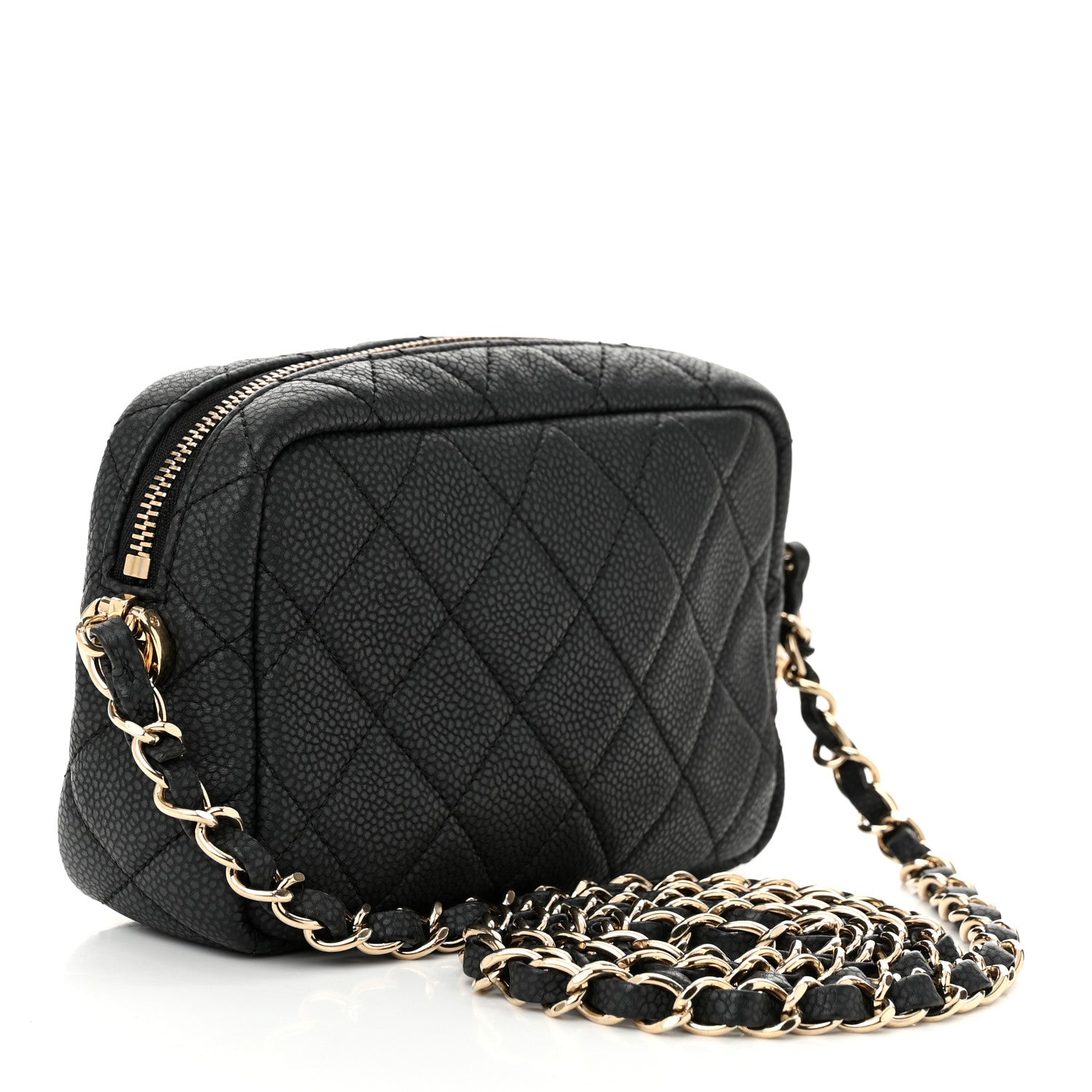 Iridescent Caviar Quilted Mini Coco Tassel Camera Case Black