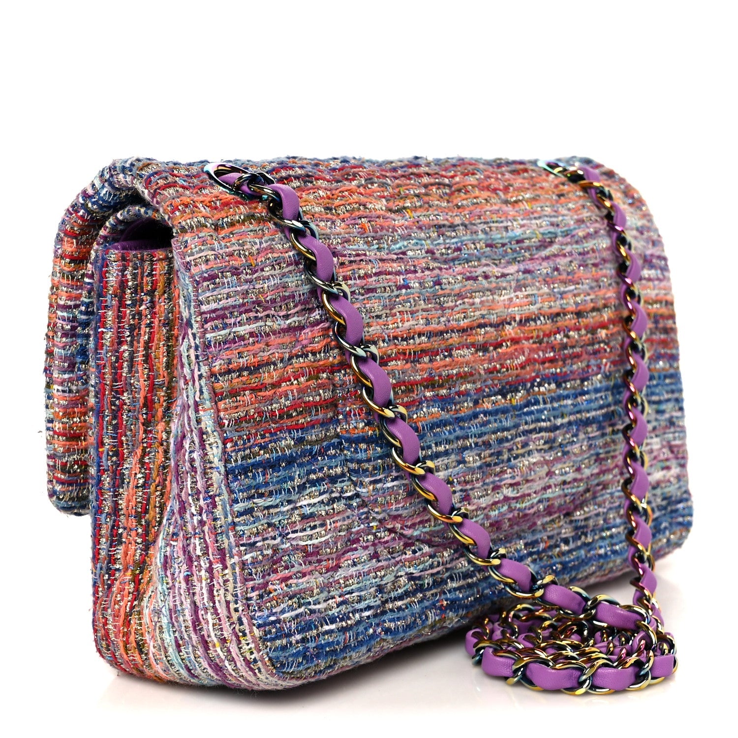 Tweed Quilted Medium Double Flap Blue Pink Orange