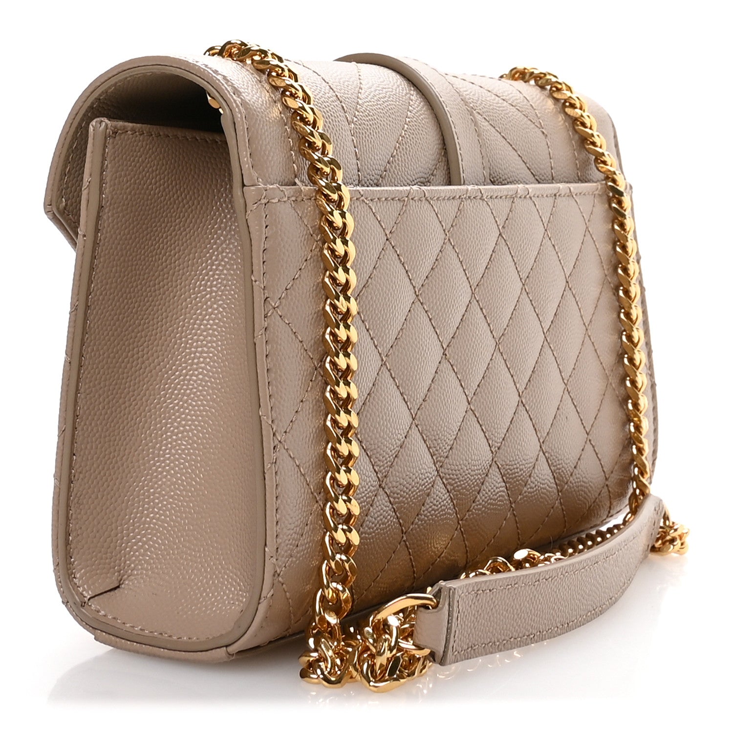 Grain De Poudre Textured Mixed Matelasse Triquilt Small Monogram Satchel Dark Beige