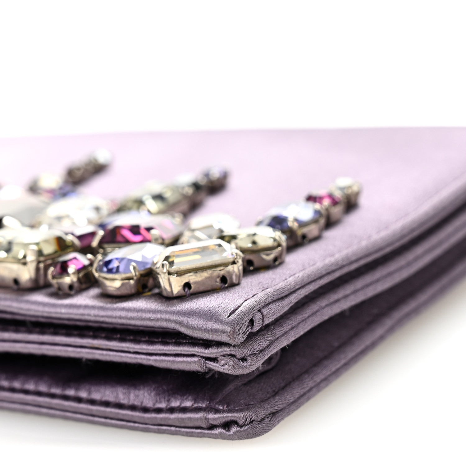 Satin Raso Crystal Embellished Clutch Mirtillo