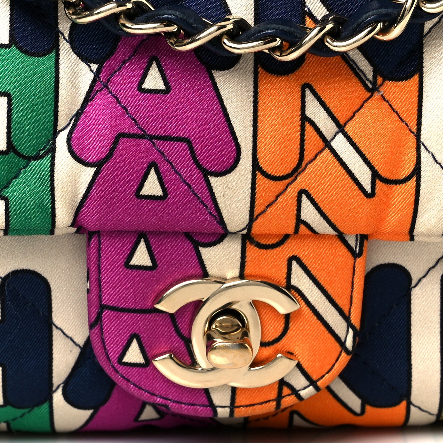 Printed Fabric Quilted Logo Single Flap Bag Multicolor