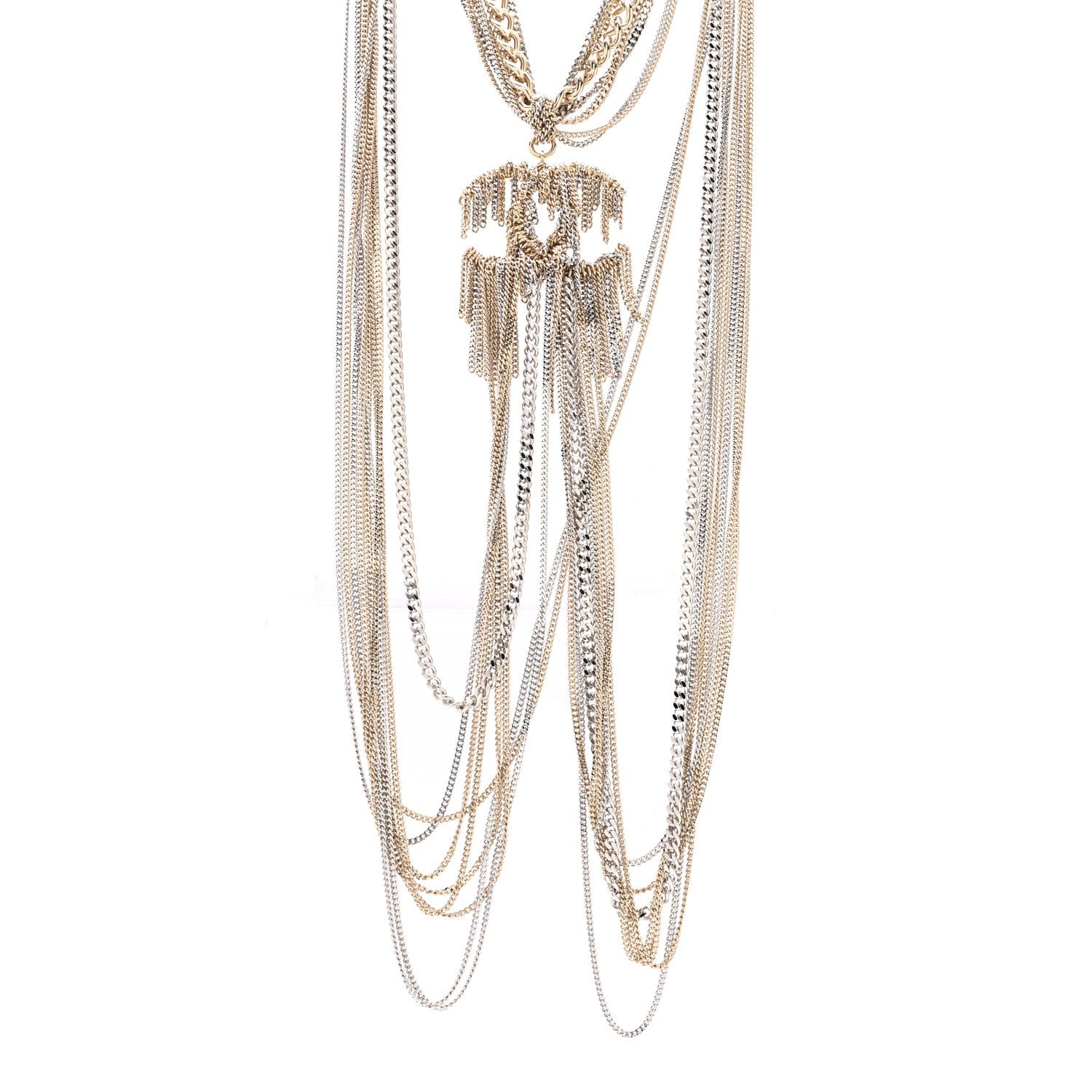 Chain Fringe Multi Strand CC Necklace Gold