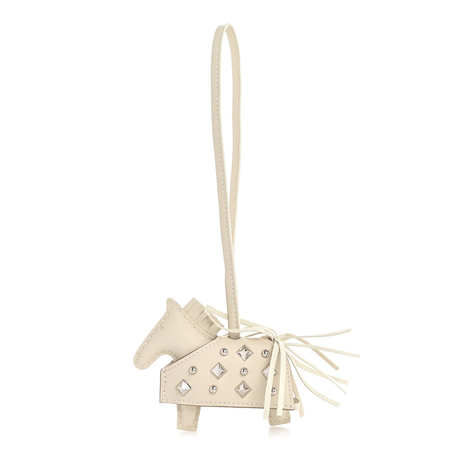 Milo Lambskin Studded Grigri Rodeo Robeo Rock Horse Bag Charm PM Craie
