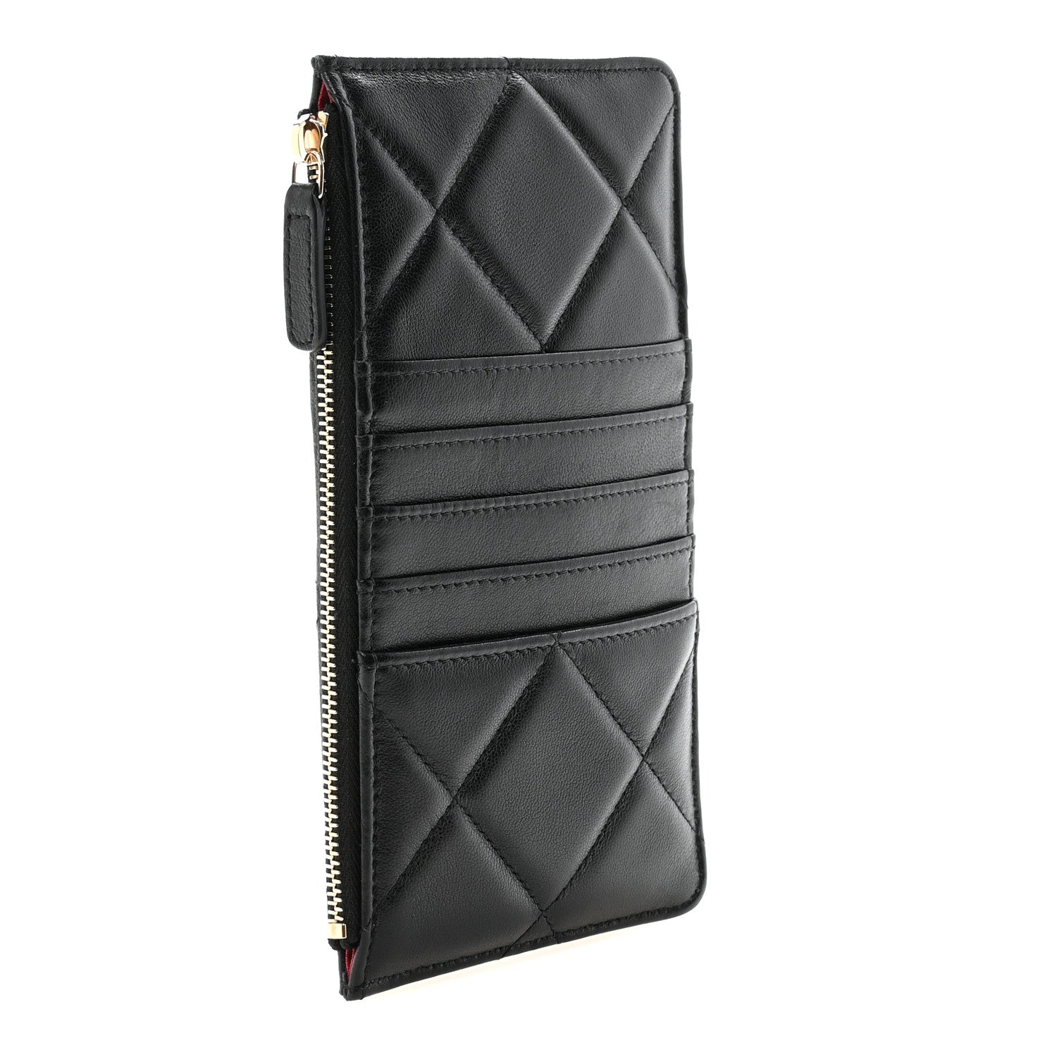 Goatskin Quilted Chanel 19 Flat Wallet Pouch Black